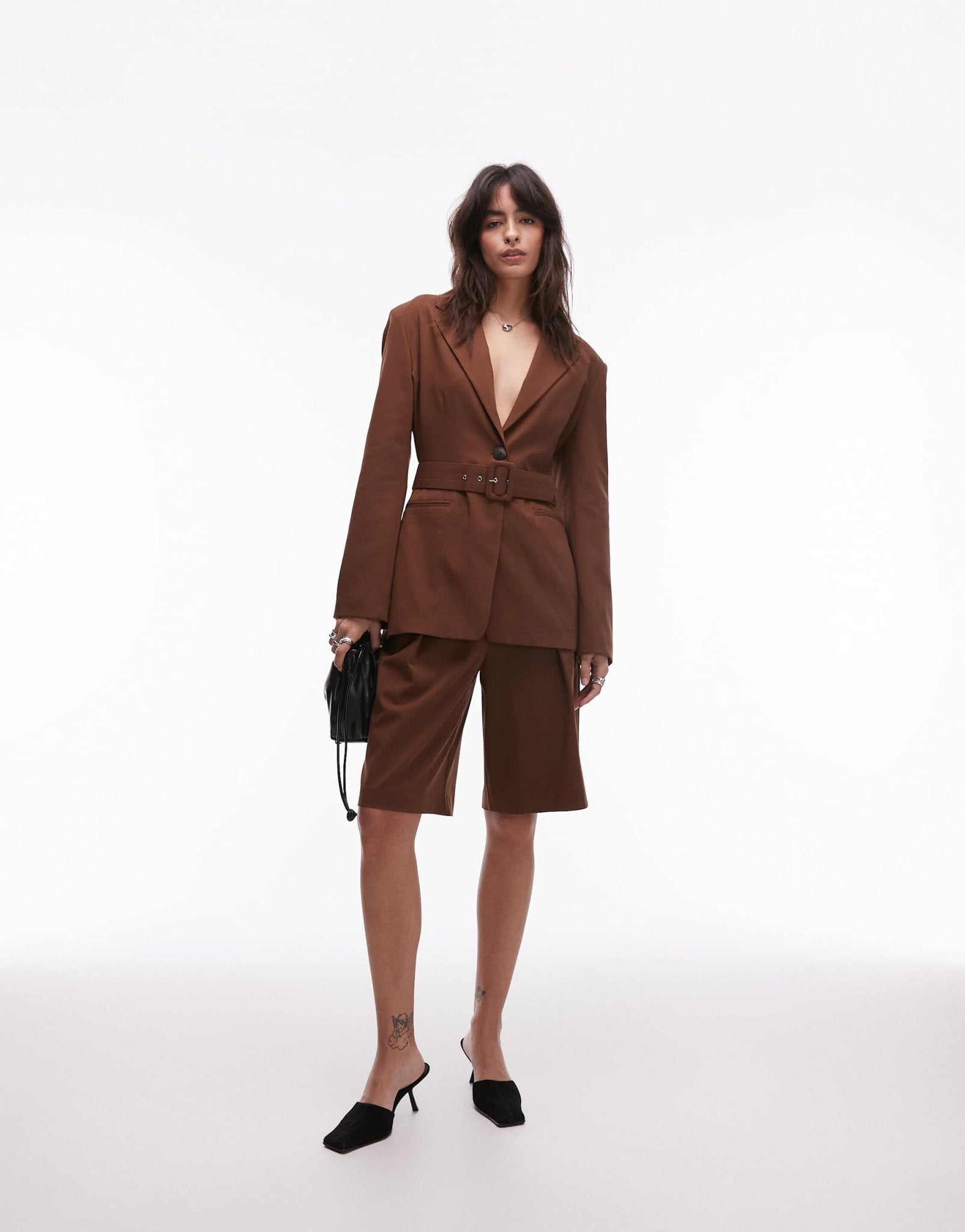 ASOS DESIGN oversized cinch waist belted blazer in chocolate co ord - ASOS Sample Sale