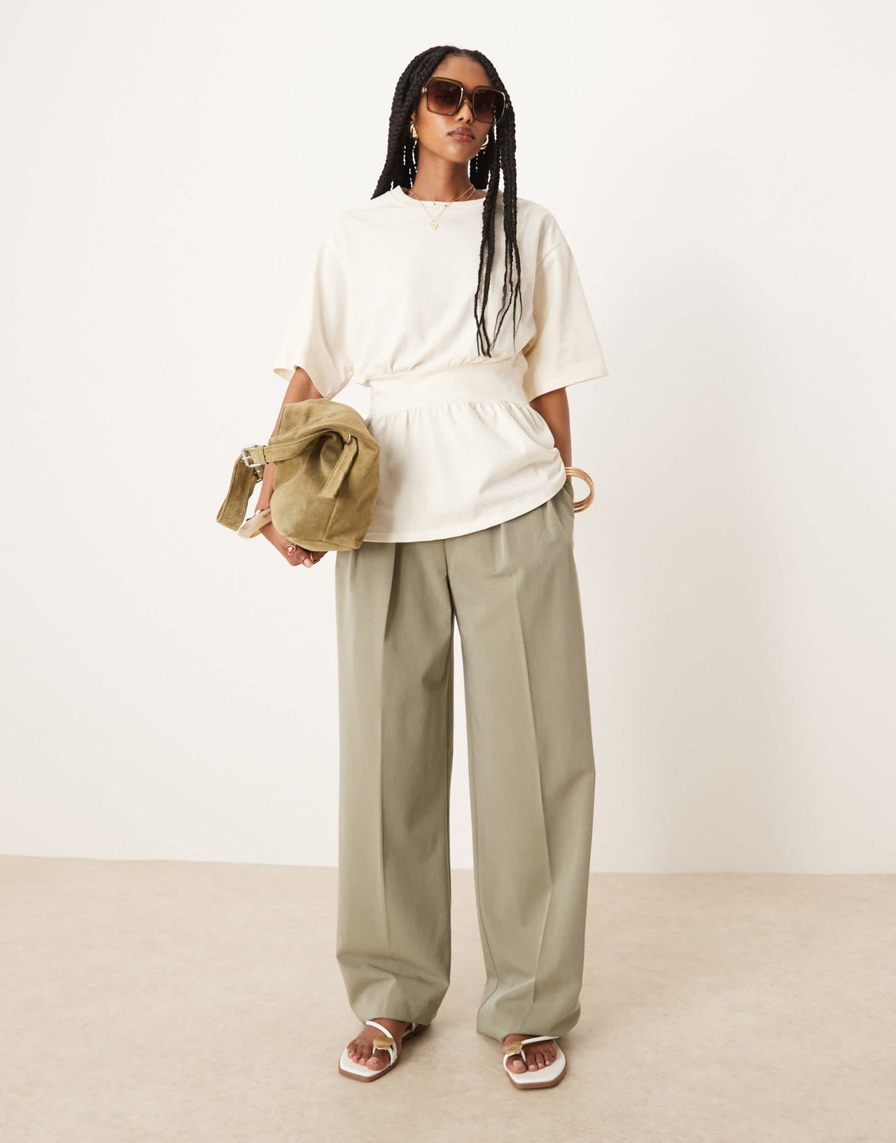 ASOS DESIGN oversized cinched waist t-shirt in cream - ASOS Sample Sale