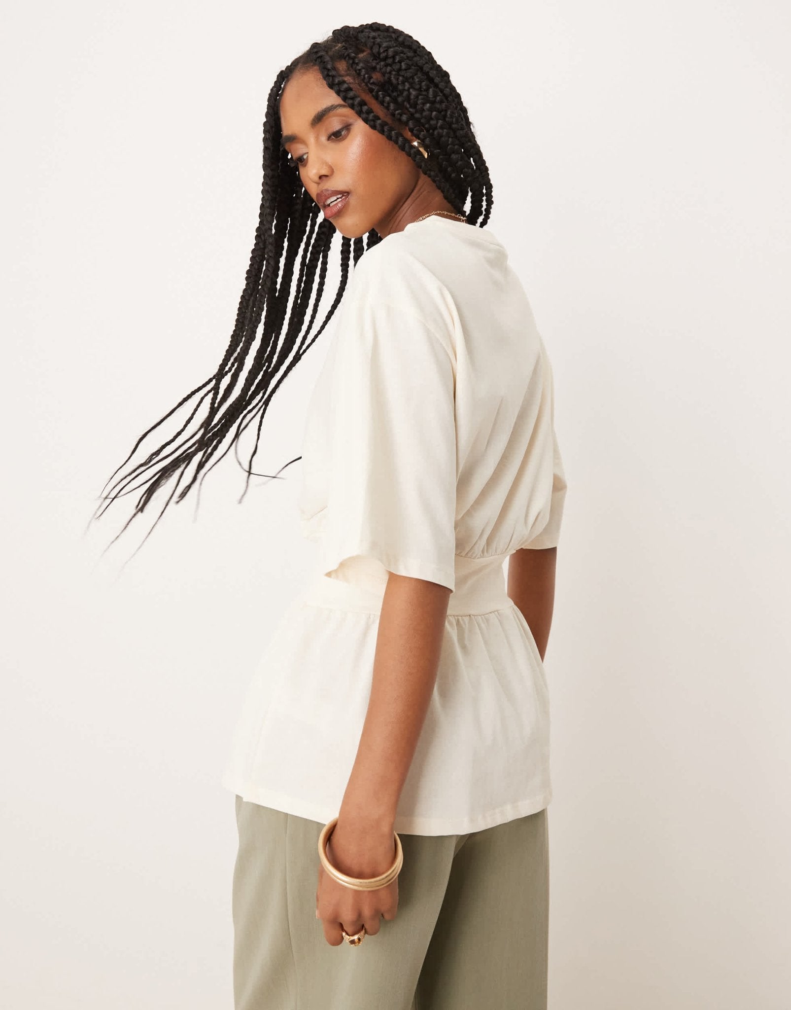 ASOS DESIGN oversized cinched waist t-shirt in cream - ASOS Sample Sale