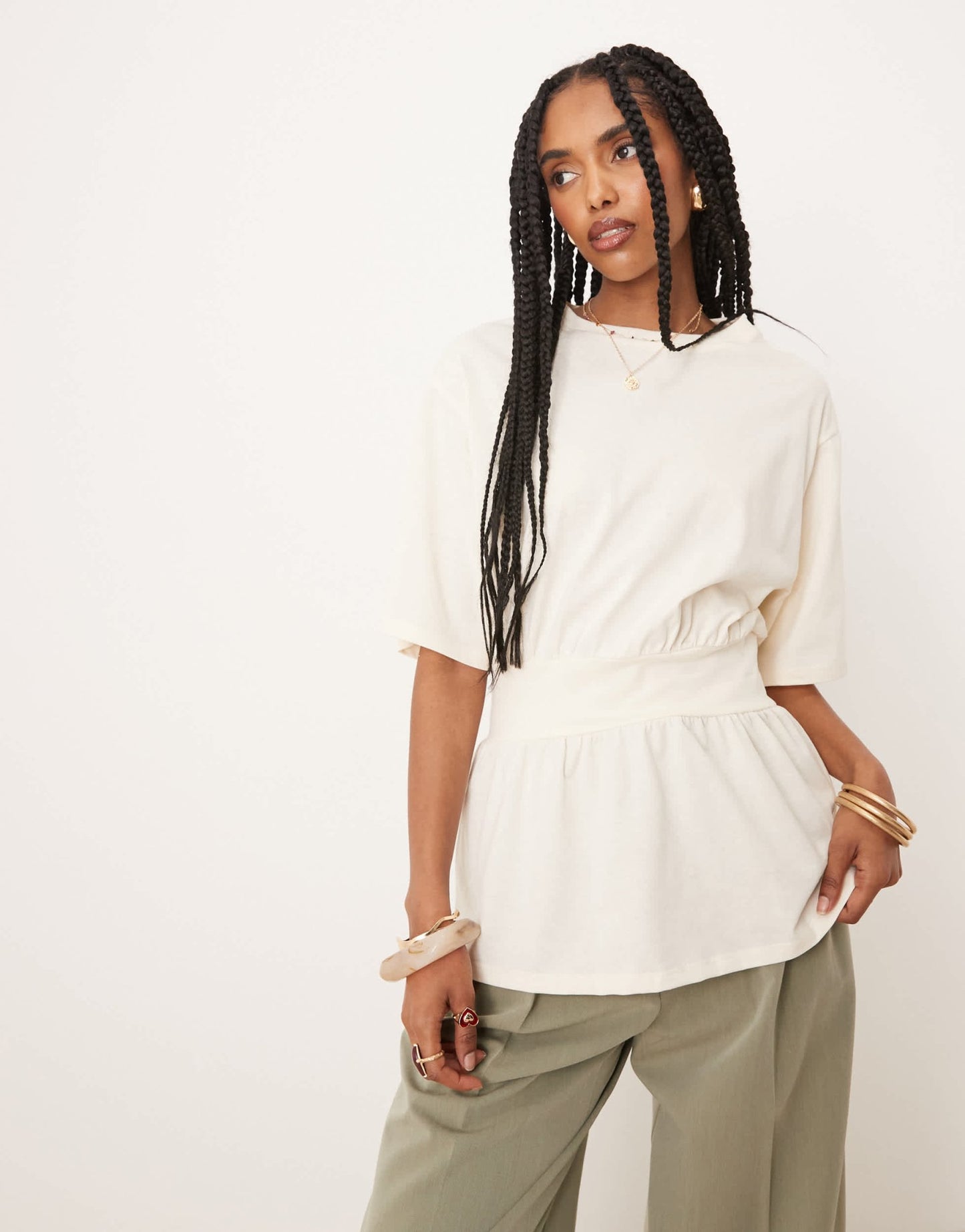 ASOS DESIGN oversized cinched waist t-shirt in cream - ASOS Sample Sale