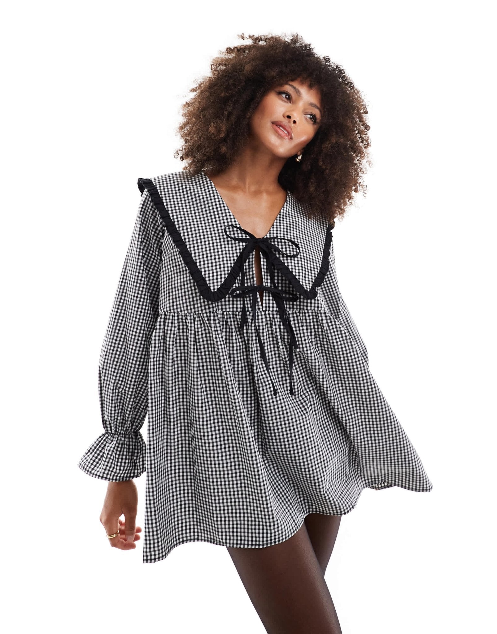 ASOS DESIGN oversized collar contrast mini dress in black gingham - ASOS Sample Sale