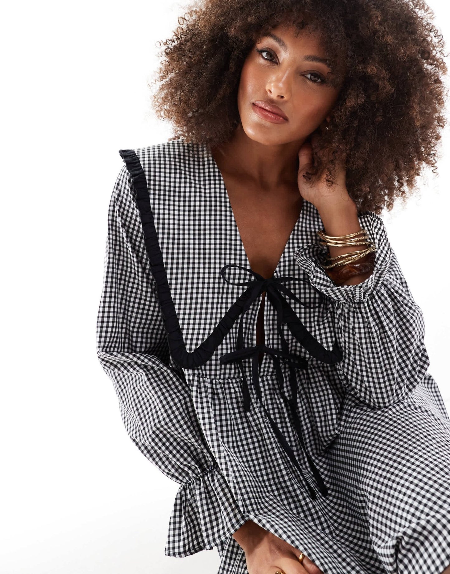 ASOS DESIGN oversized collar contrast mini dress in black gingham - ASOS Sample Sale