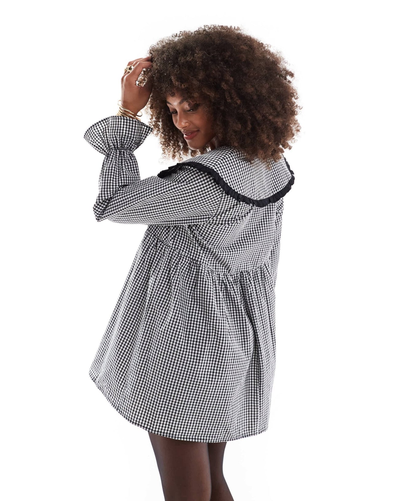 ASOS DESIGN oversized collar contrast mini dress in black gingham - ASOS Sample Sale