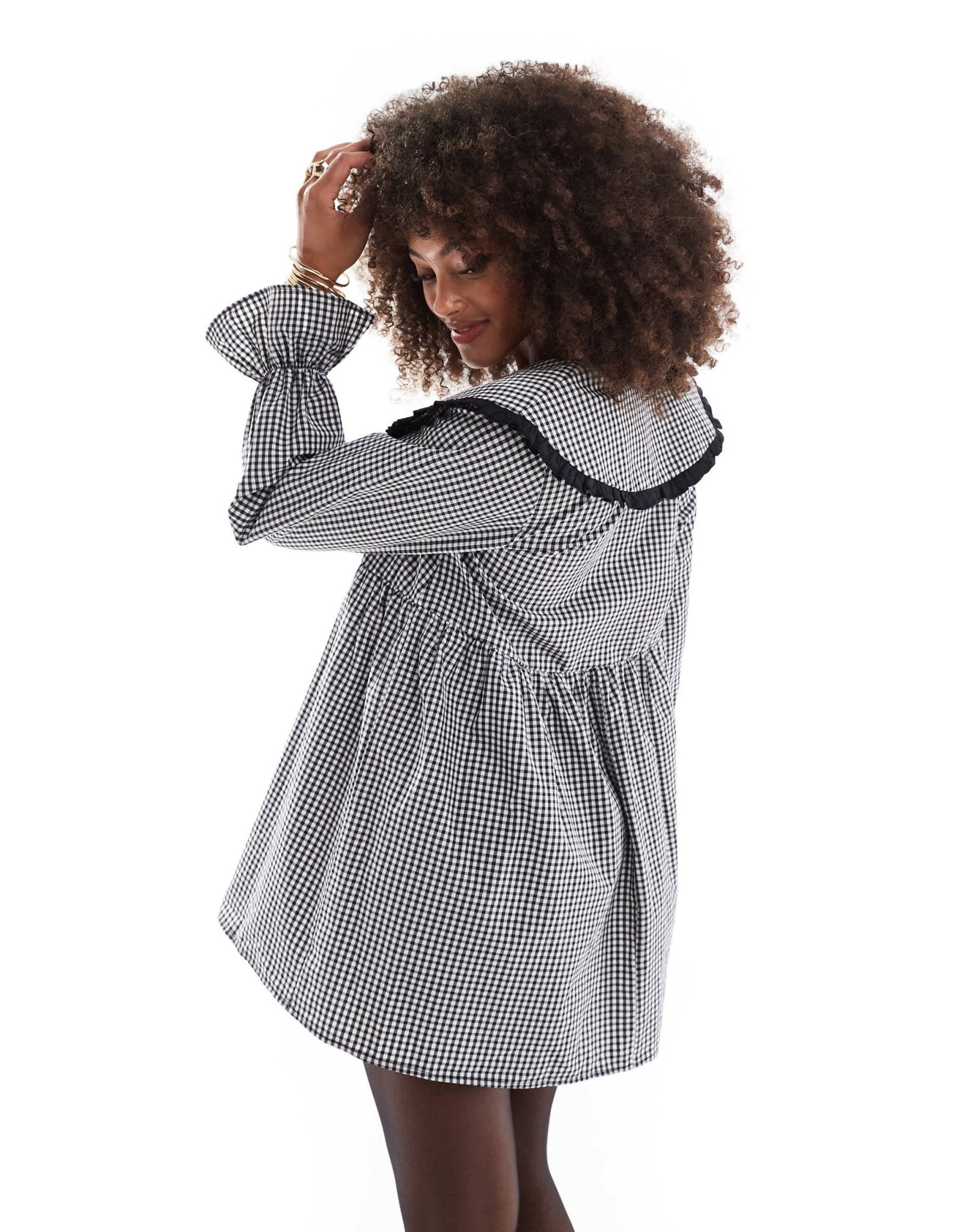 ASOS DESIGN oversized collar contrast mini dress in black gingham - ASOS Sample Sale