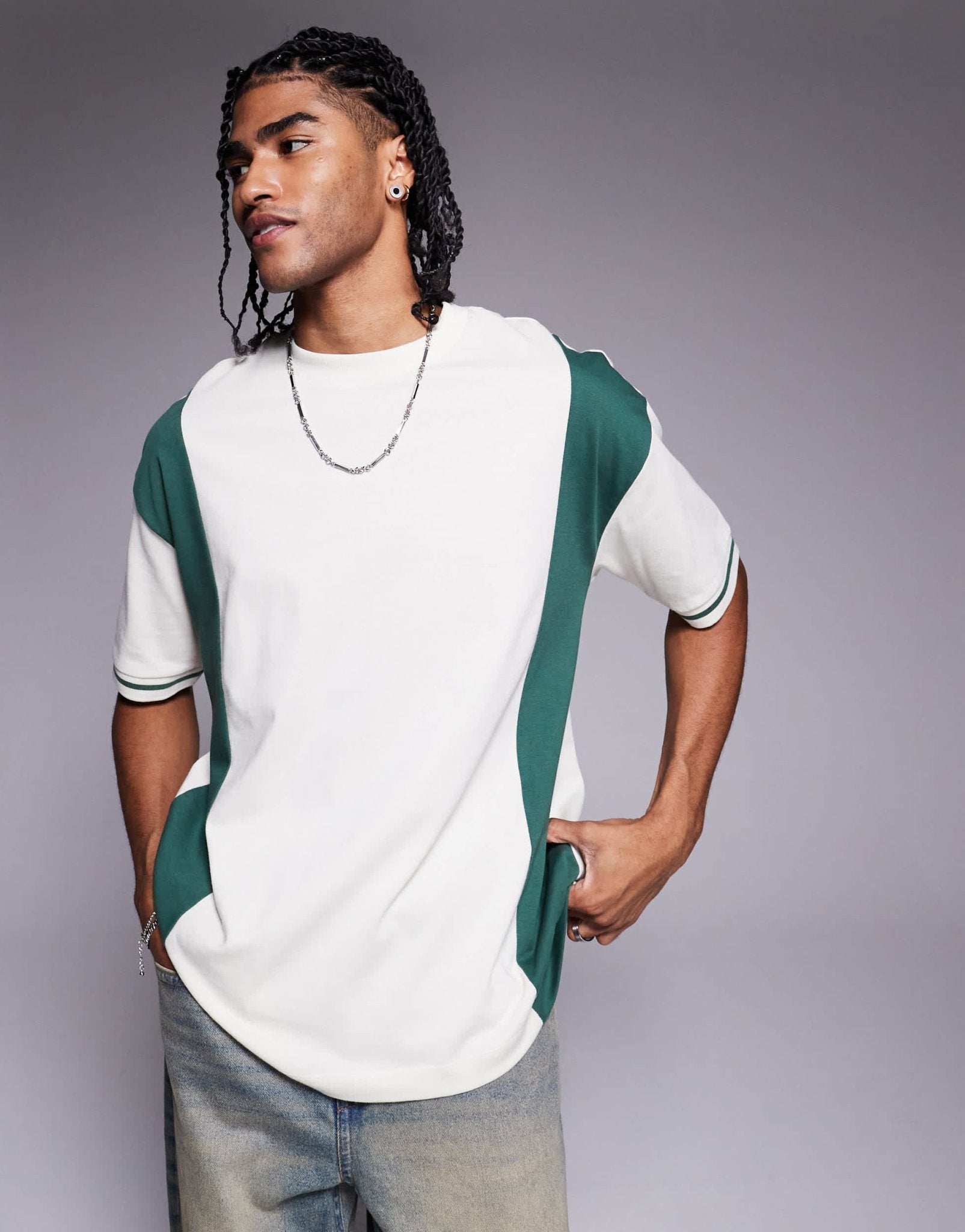 ASOS DESIGN oversized colour block t-shirt in cream and green - ASOS Sample Sale