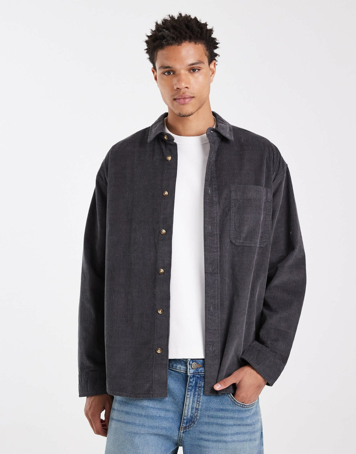 ASOS DESIGN oversized cord shirt in washed black - ASOS Sample Sale