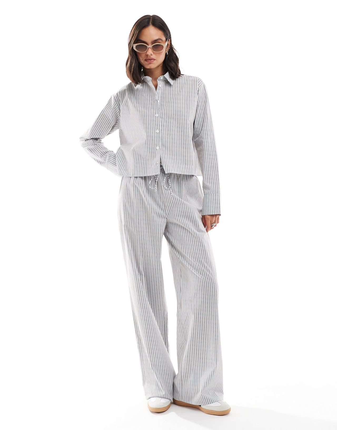 ASOS DESIGN oversized crop shirt in baby blue and brown stripe - ASOS Sample Sale