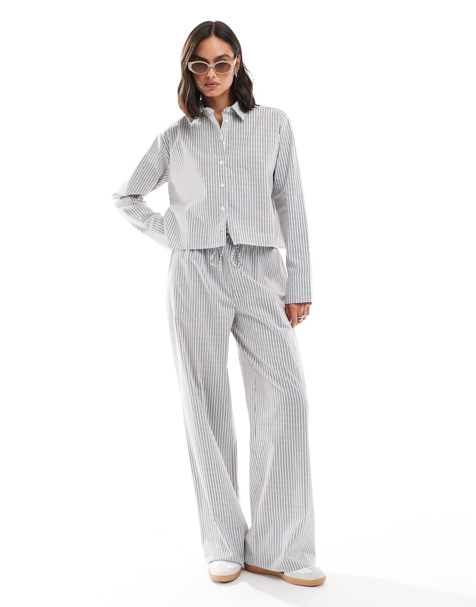 ASOS DESIGN oversized crop shirt in baby blue and brown stripe - ASOS Sample Sale