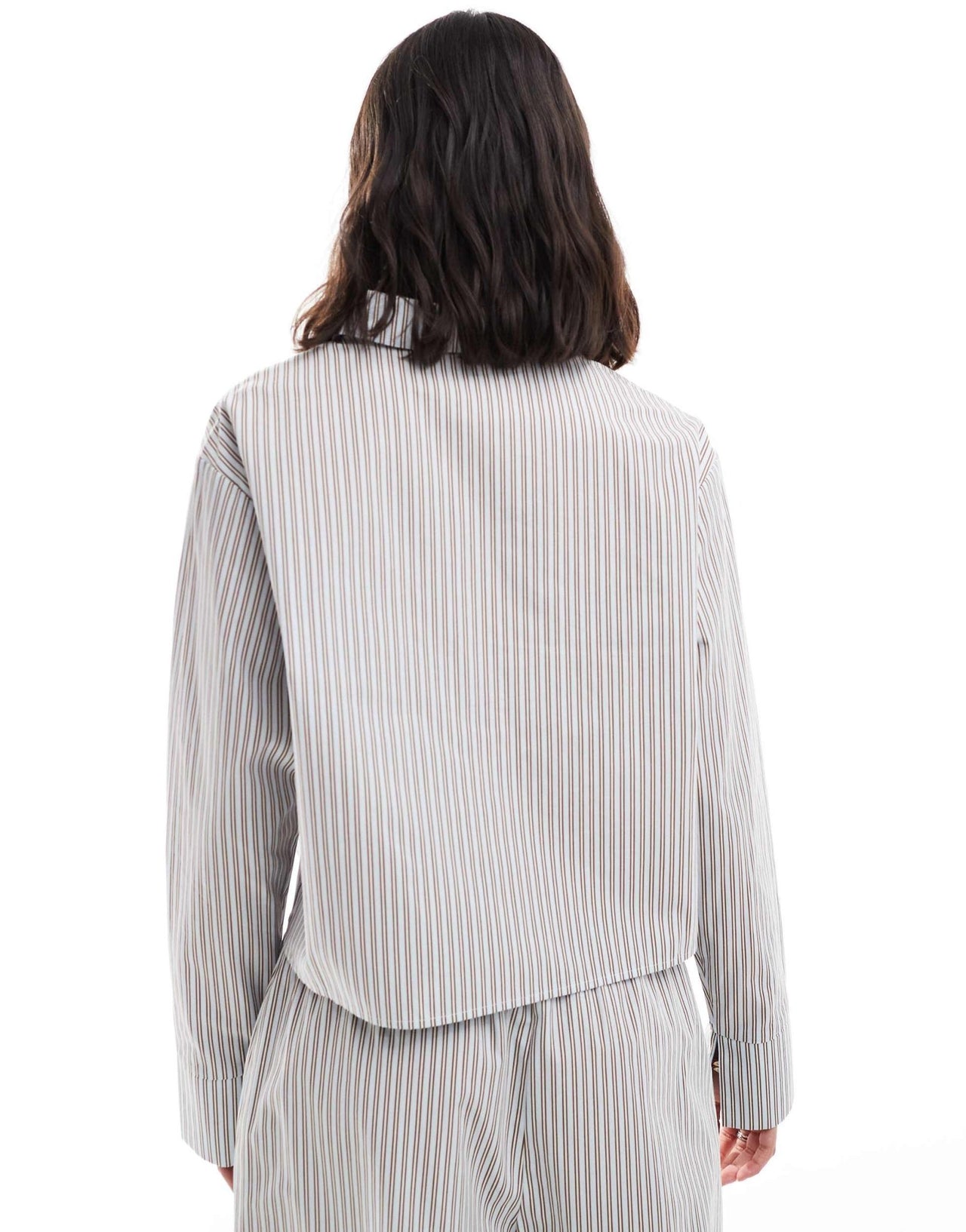 ASOS DESIGN oversized crop shirt in baby blue and brown stripe - ASOS Sample Sale