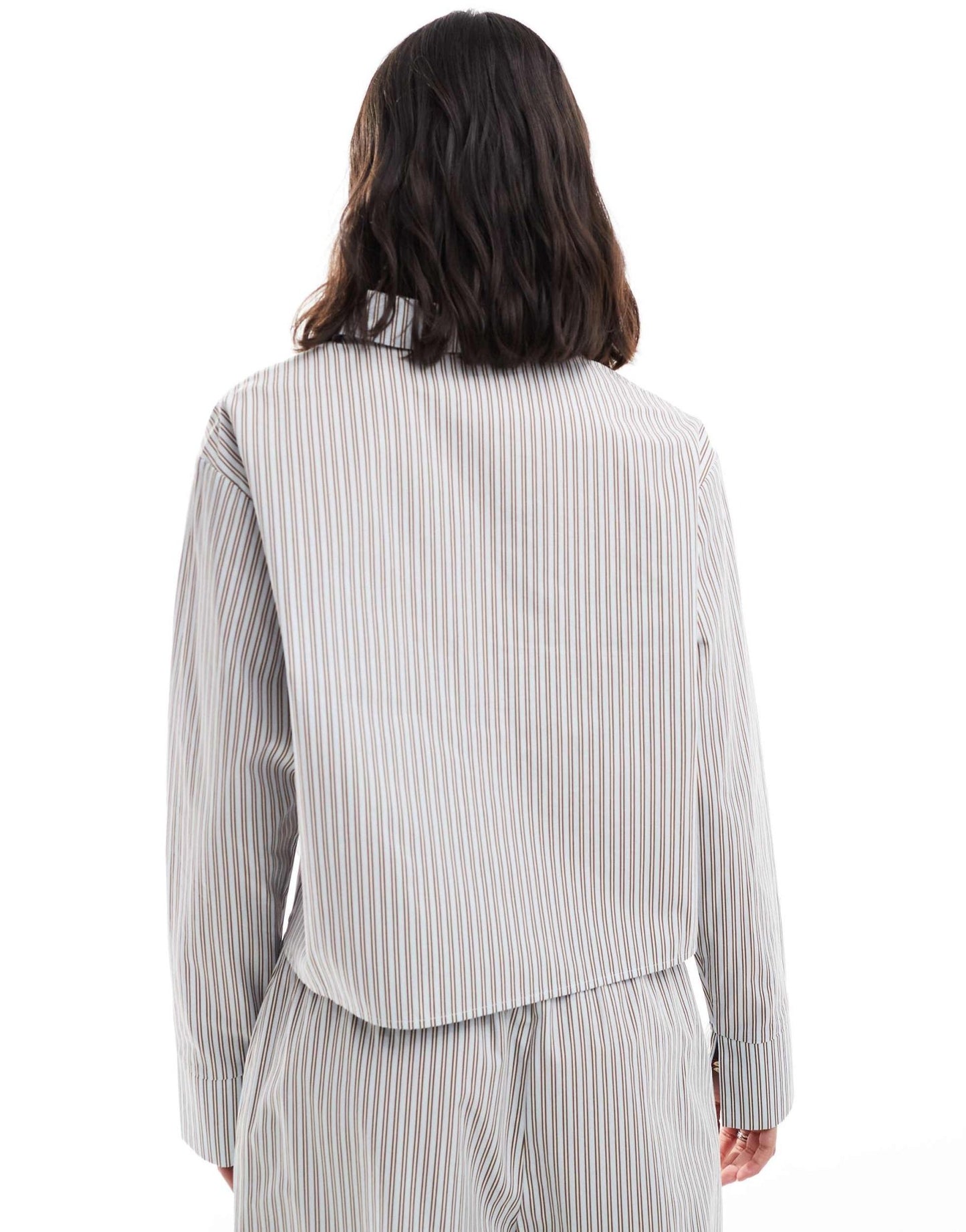 ASOS DESIGN oversized crop shirt in baby blue and brown stripe - ASOS Sample Sale