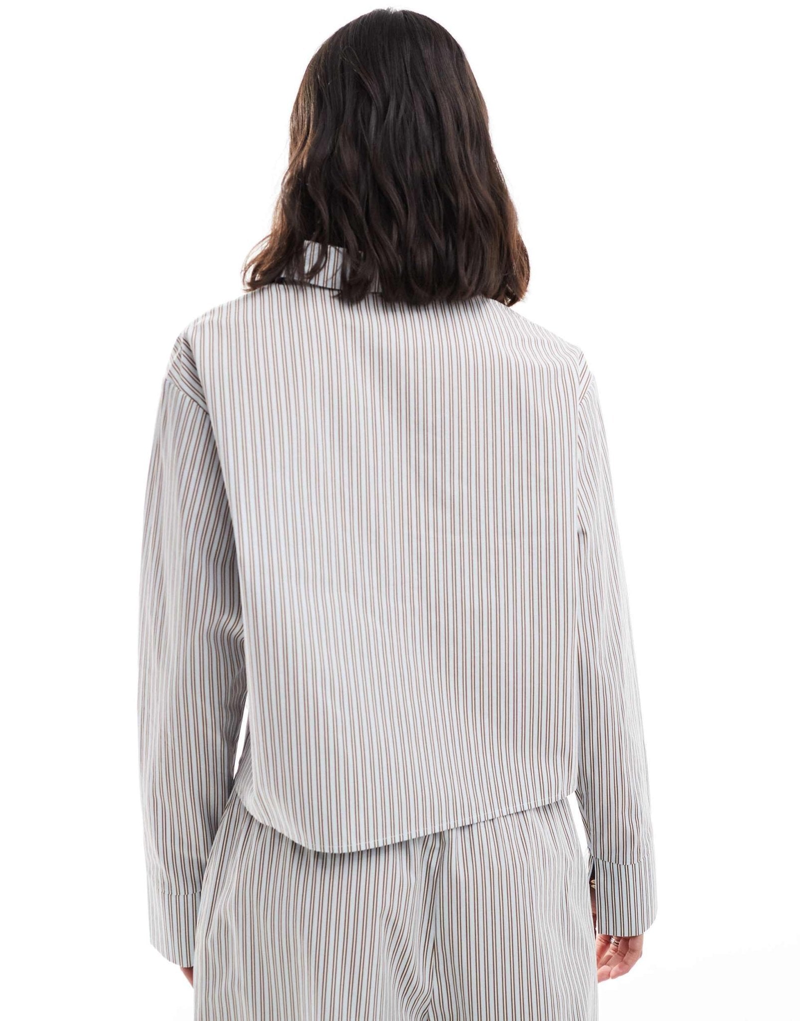 ASOS DESIGN oversized crop shirt in baby blue and brown stripe - ASOS Sample Sale