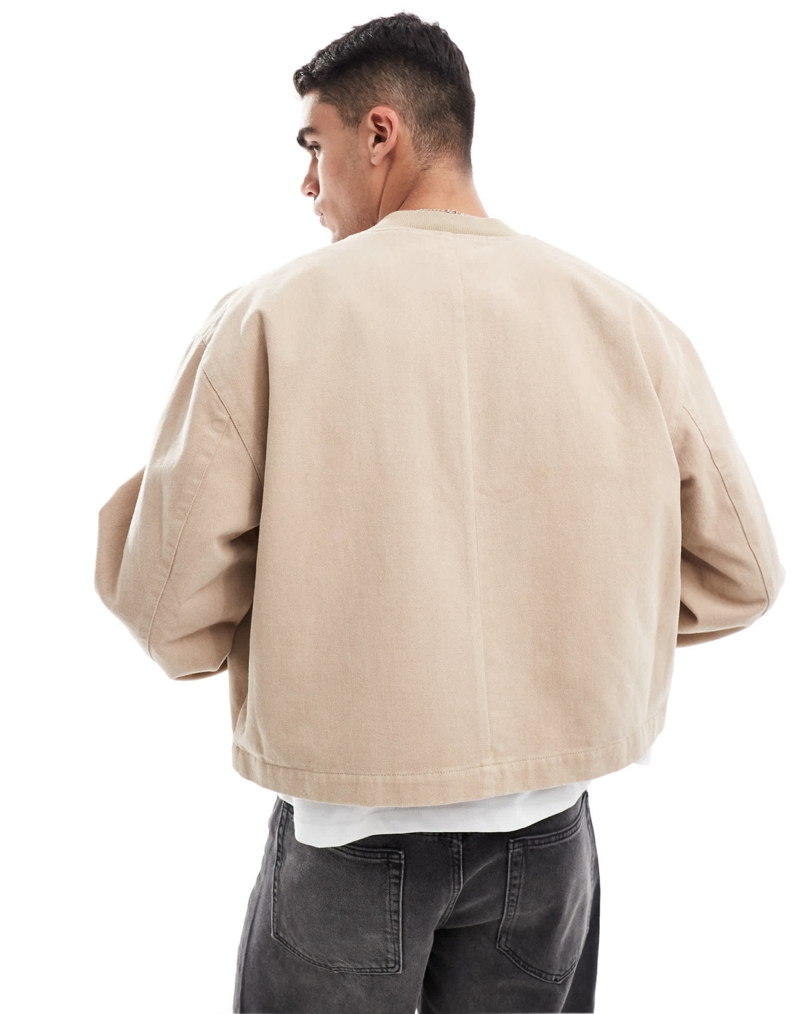 ASOS DESIGN oversized cropped bomber jacket in stone - ASOS Sample Sale
