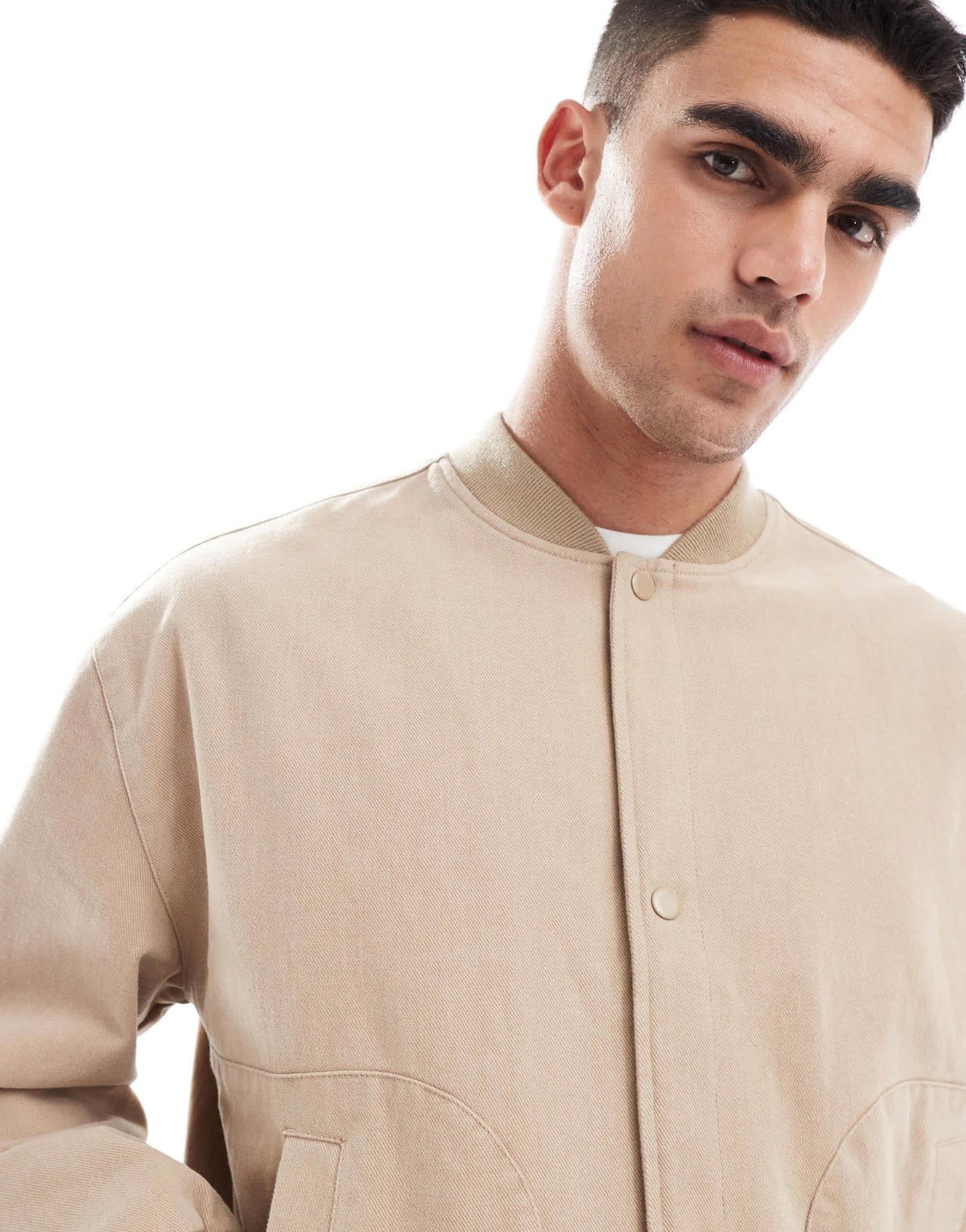 ASOS DESIGN oversized cropped bomber jacket in stone - ASOS Sample Sale