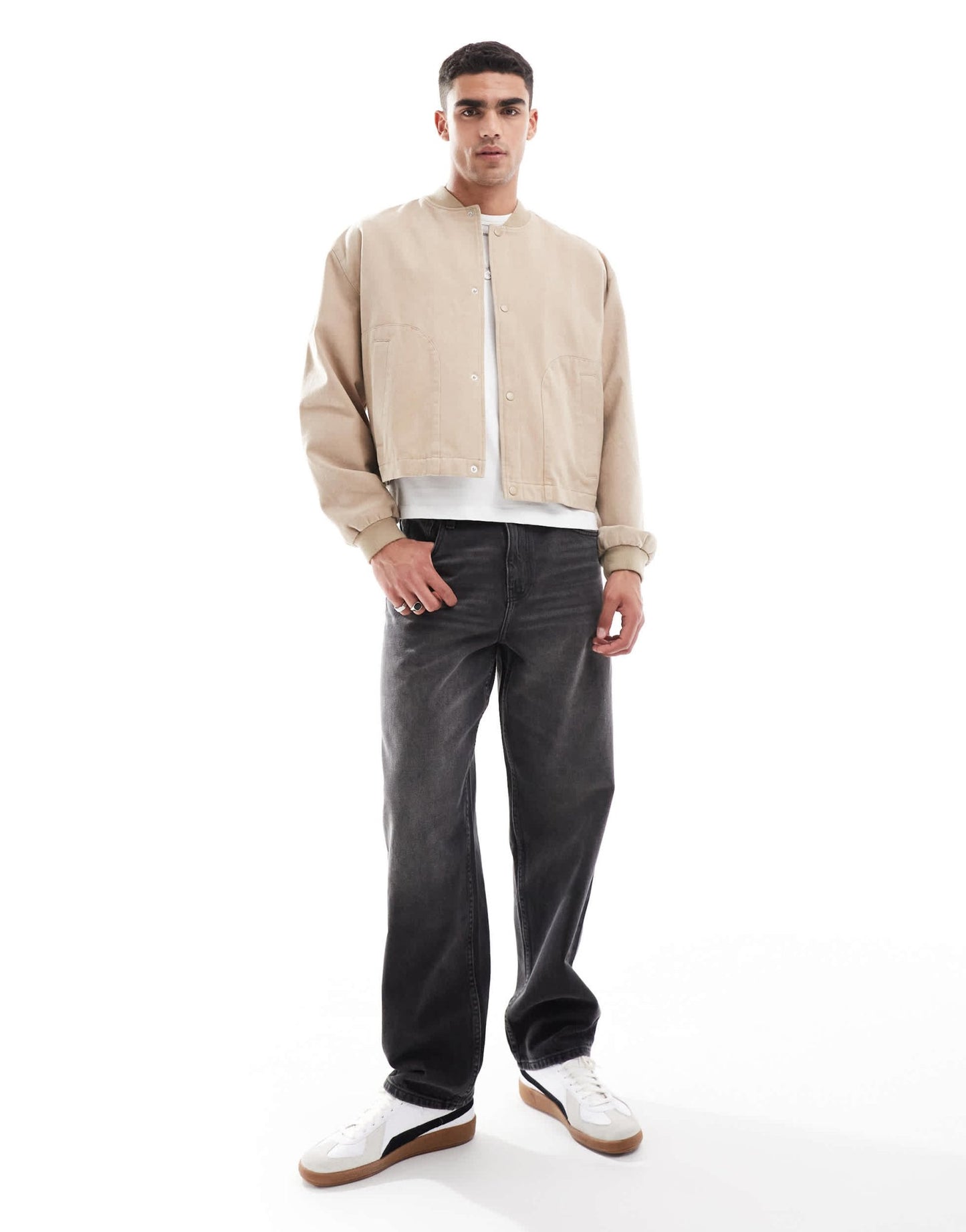 ASOS DESIGN oversized cropped bomber jacket in stone - ASOS Sample Sale