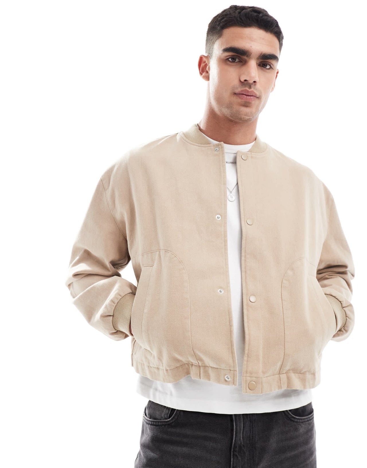ASOS DESIGN oversized cropped bomber jacket in stone - ASOS Sample Sale