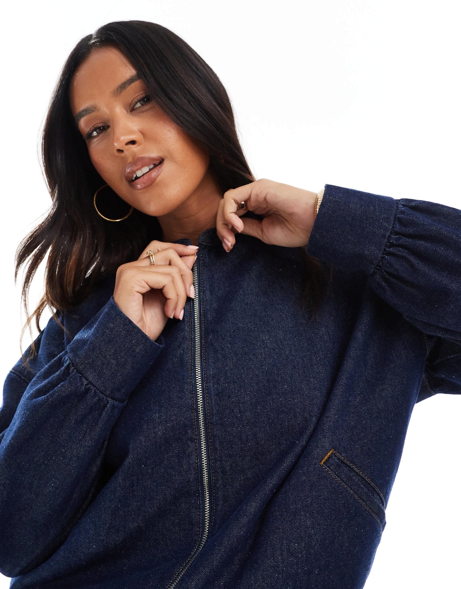 ASOS DESIGN oversized denim bomber jacket in indigo - ASOS Sample Sale