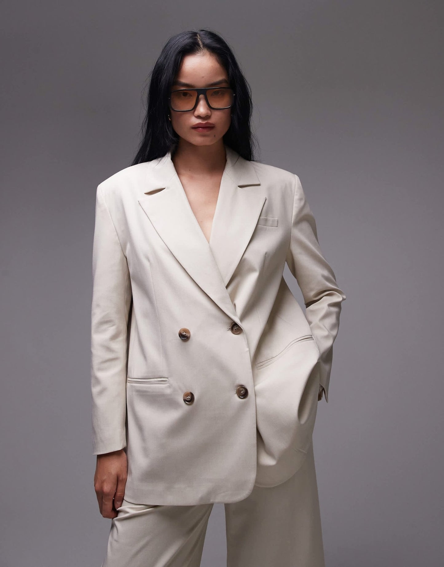 ASOS DESIGN oversized double breasted blazer in neutral co ord - ASOS Sample Sale