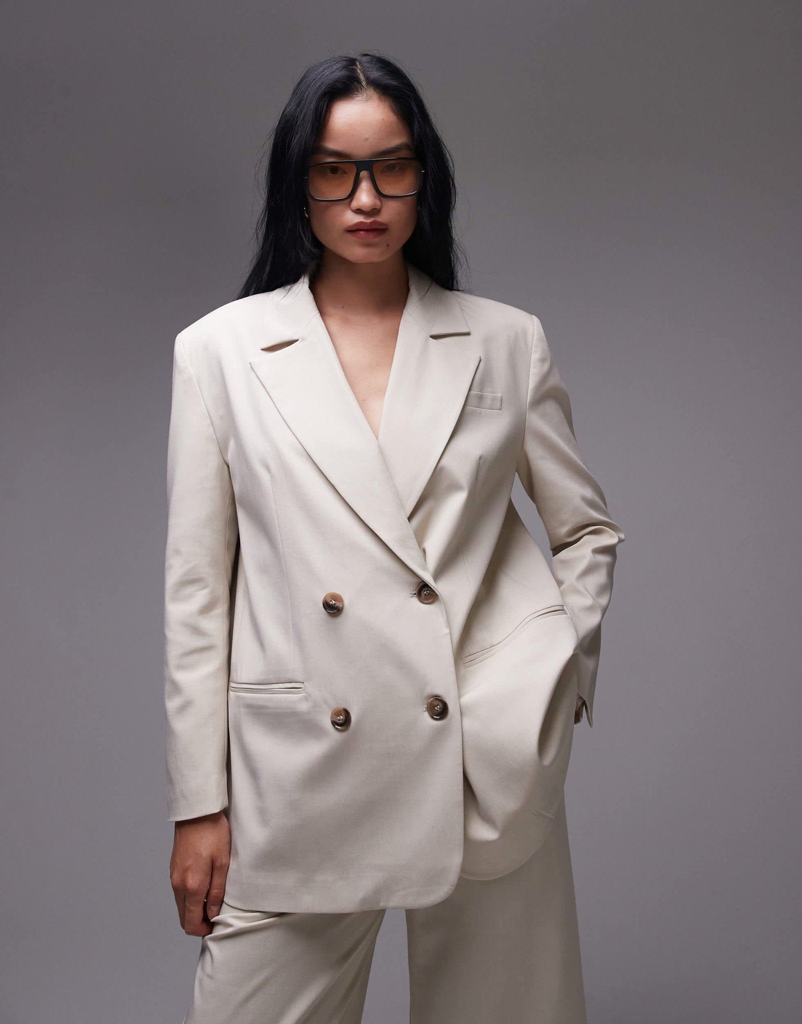 ASOS DESIGN oversized double breasted blazer in neutral co ord - ASOS Sample Sale