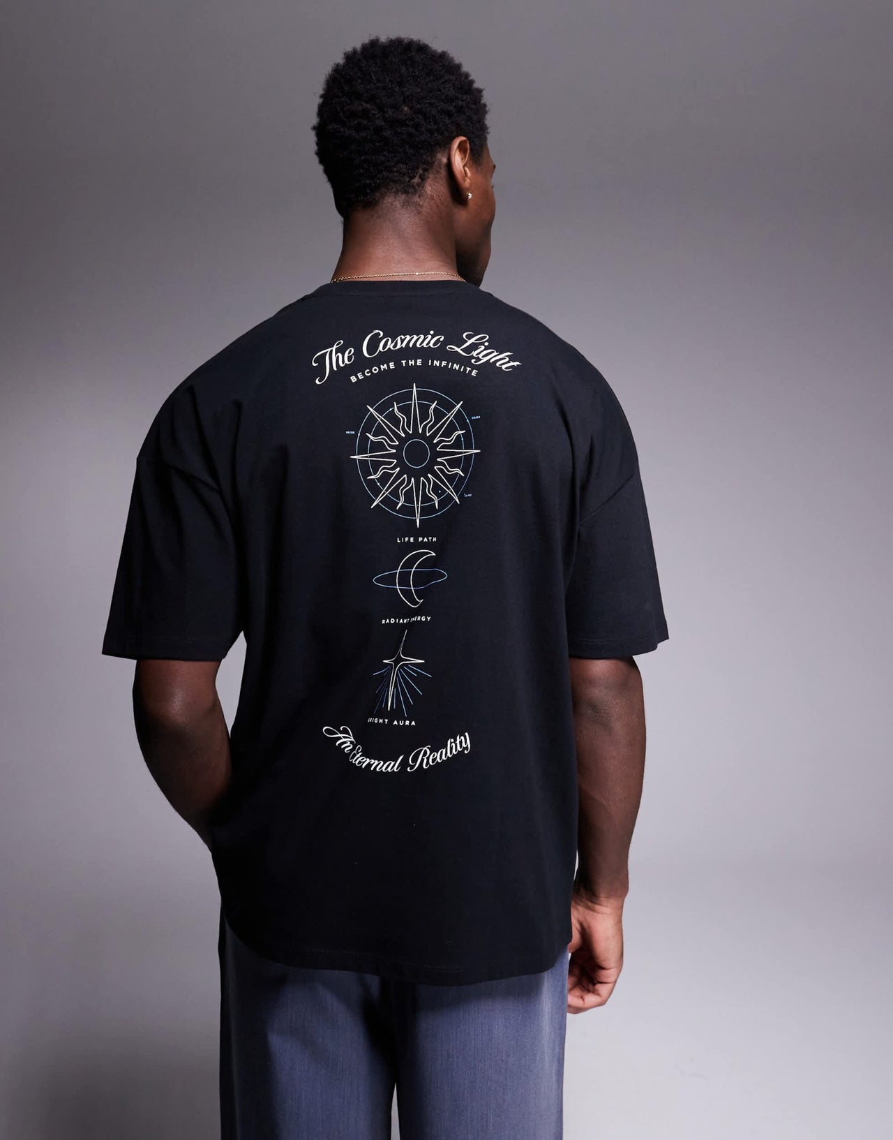 ASOS DESIGN oversized dropped shoulder t-shirt with celestial graphic in black - ASOS Sample Sale