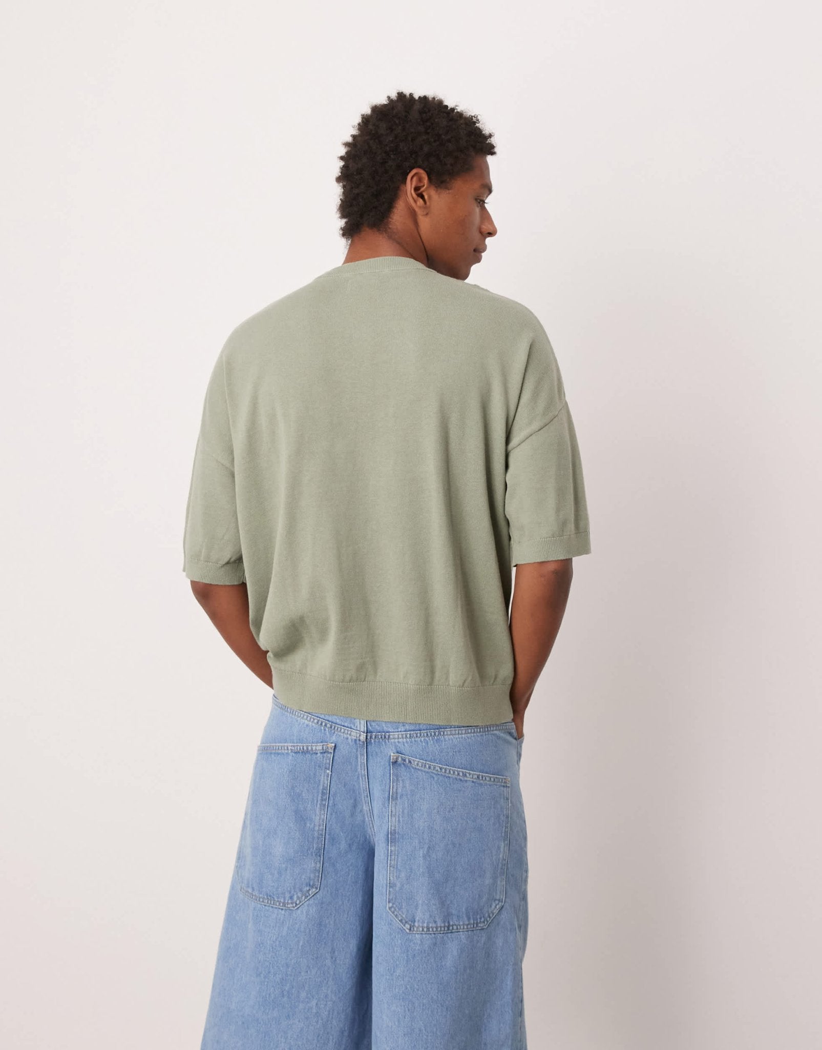 ASOS DESIGN oversized fit knitted crew neck t-shirt with embroidery detail in sage green - ASOS Sample Sale