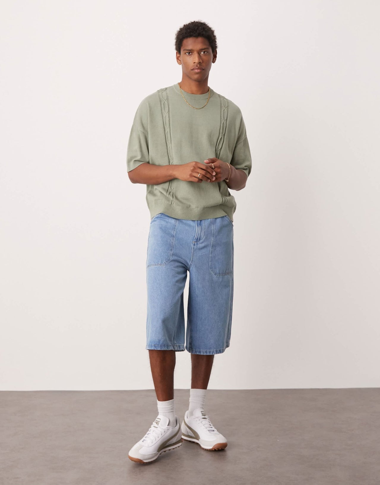 ASOS DESIGN oversized fit knitted crew neck t-shirt with embroidery detail in sage green - ASOS Sample Sale