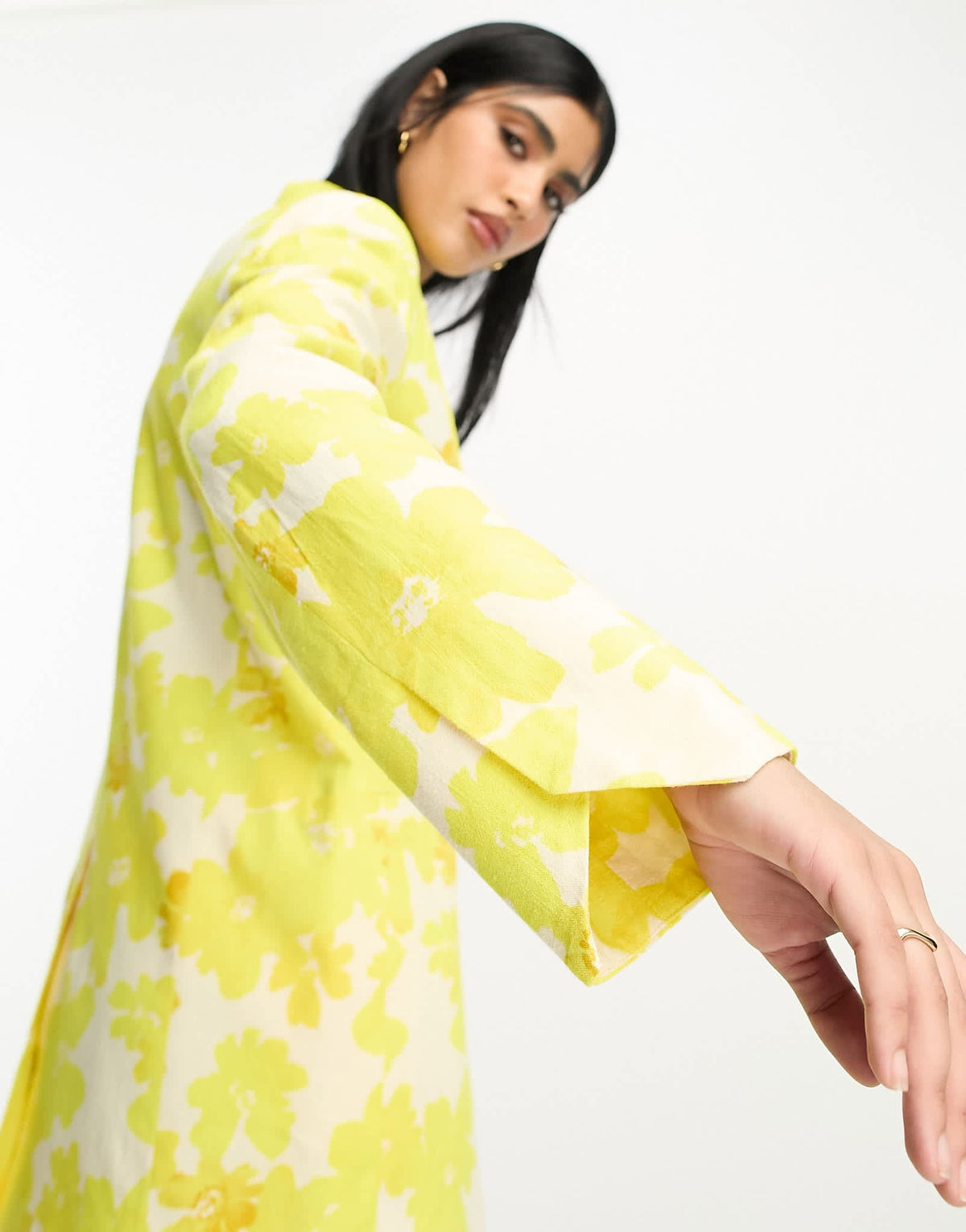 ASOS DESIGN oversized floral printed slim fit suit blazer with linen in yellow - ASOS Sample Sale