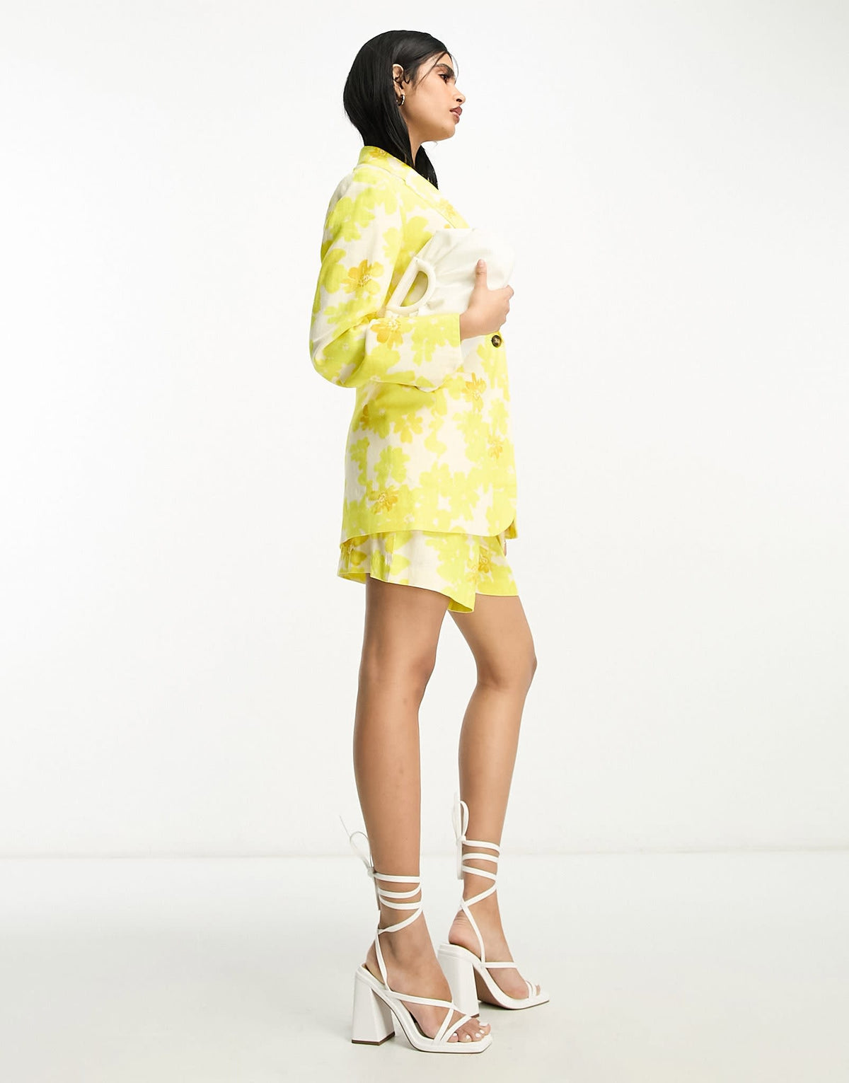 ASOS DESIGN oversized floral printed slim fit suit blazer with linen in yellow - ASOS Sample Sale