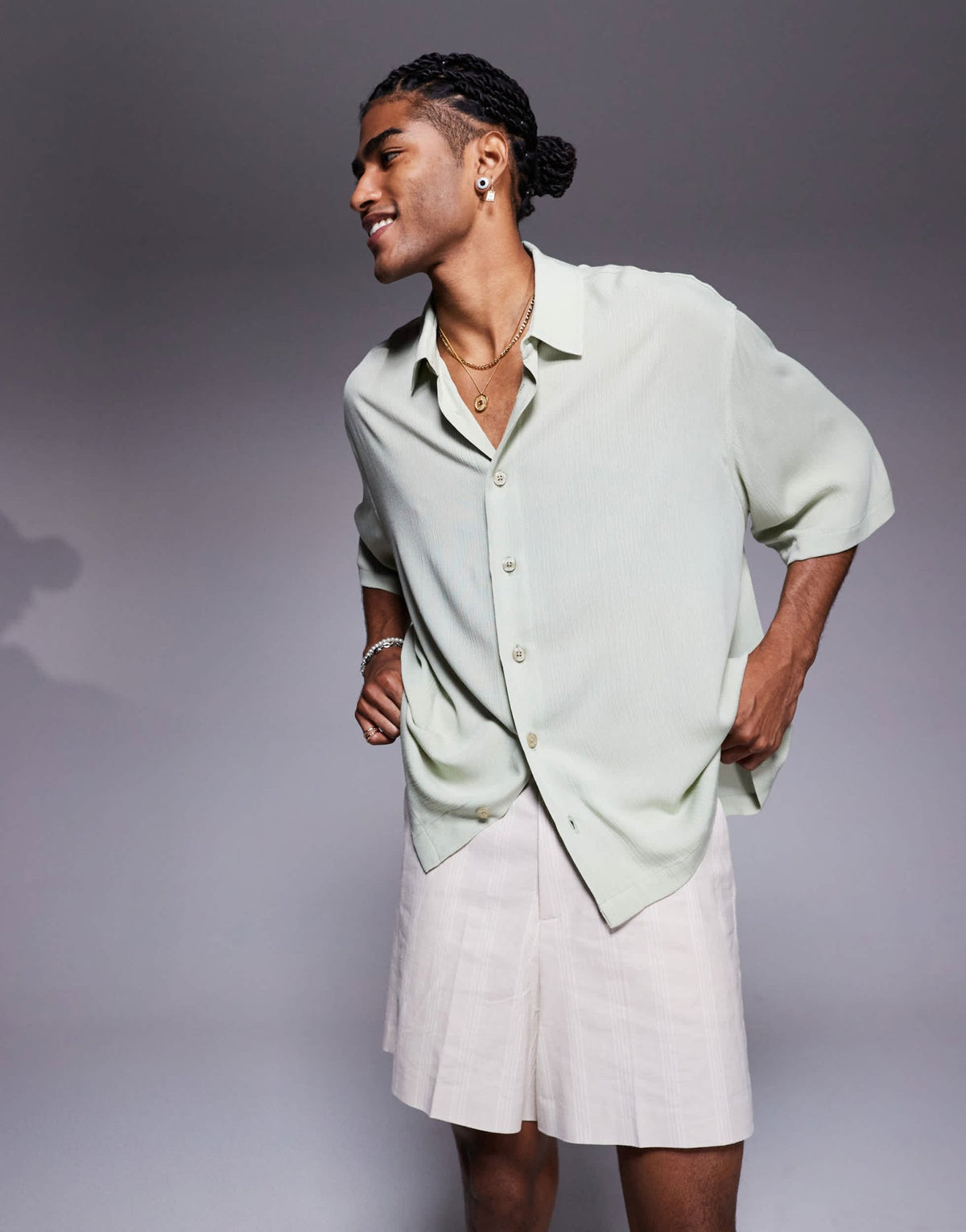 ASOS DESIGN oversized half sleeve sheer shirt in sage - ASOS Sample Sale
