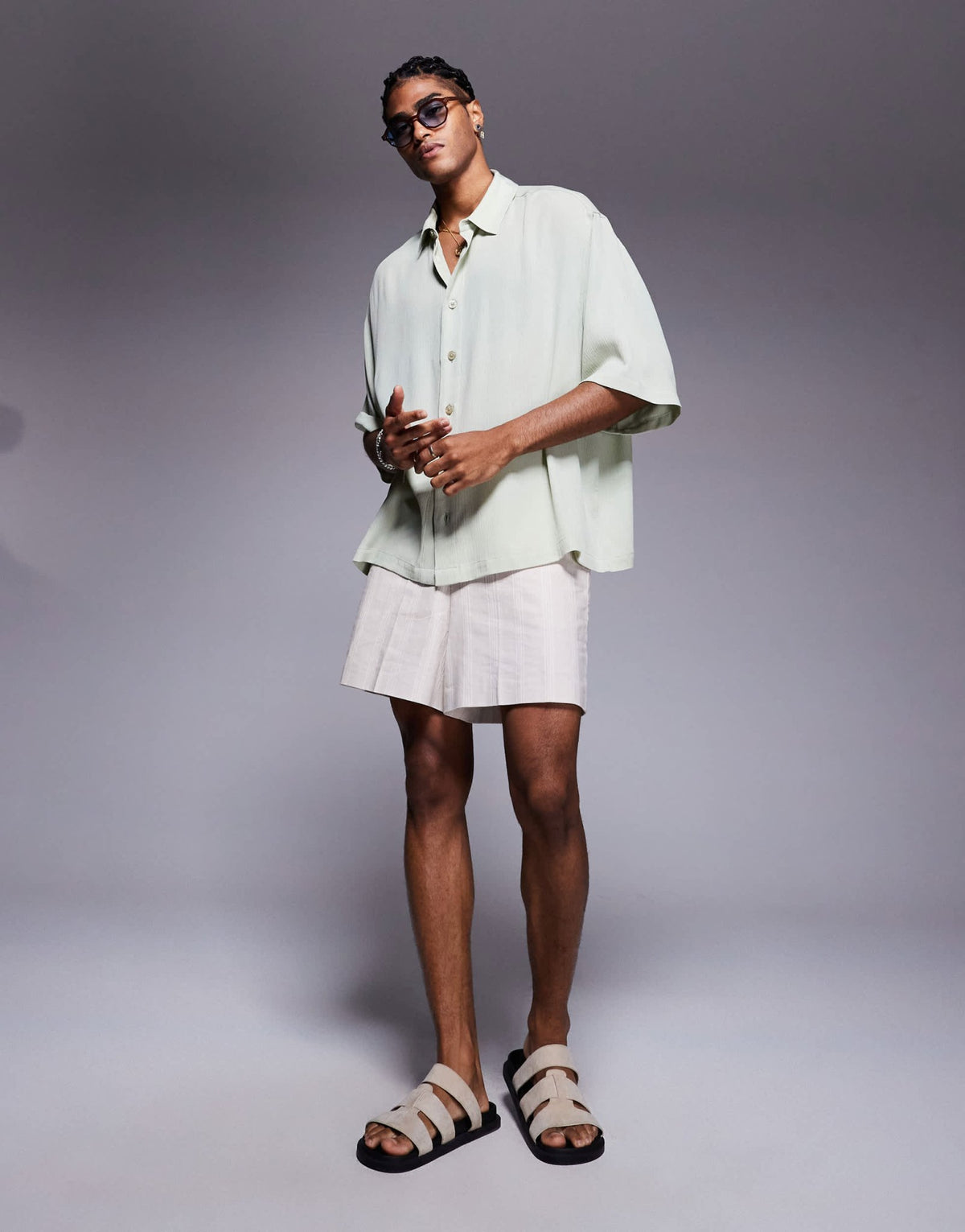 ASOS DESIGN oversized half sleeve sheer shirt in sage - ASOS Sample Sale