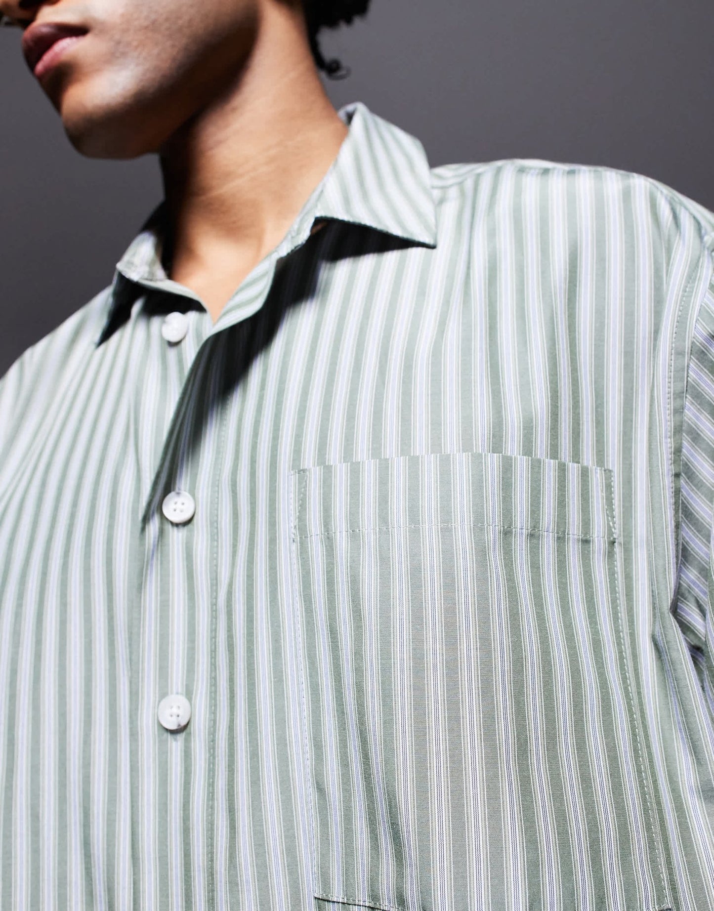 ASOS DESIGN oversized half sleeve stripe shirt in green - ASOS Sample Sale