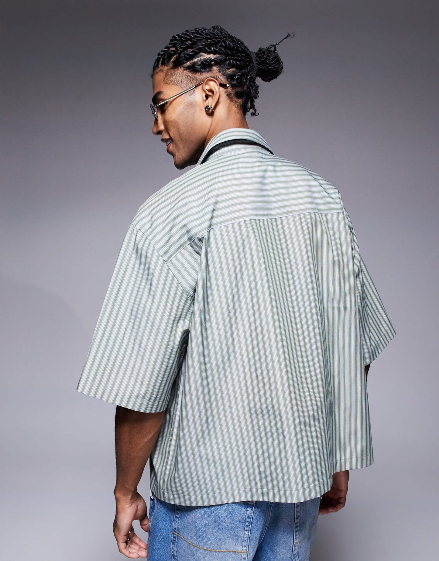 ASOS DESIGN oversized half sleeve stripe shirt in green - ASOS Sample Sale