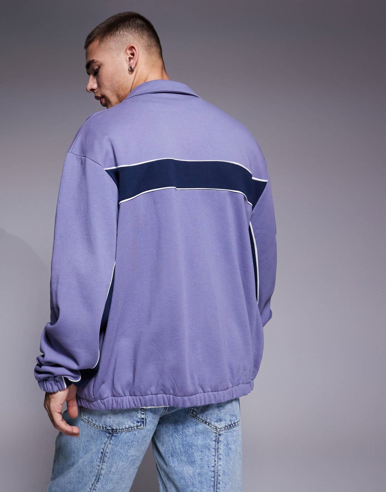ASOS DESIGN oversized harrington track jacket with panels in blue - BROWN - ASOS Sample Sale