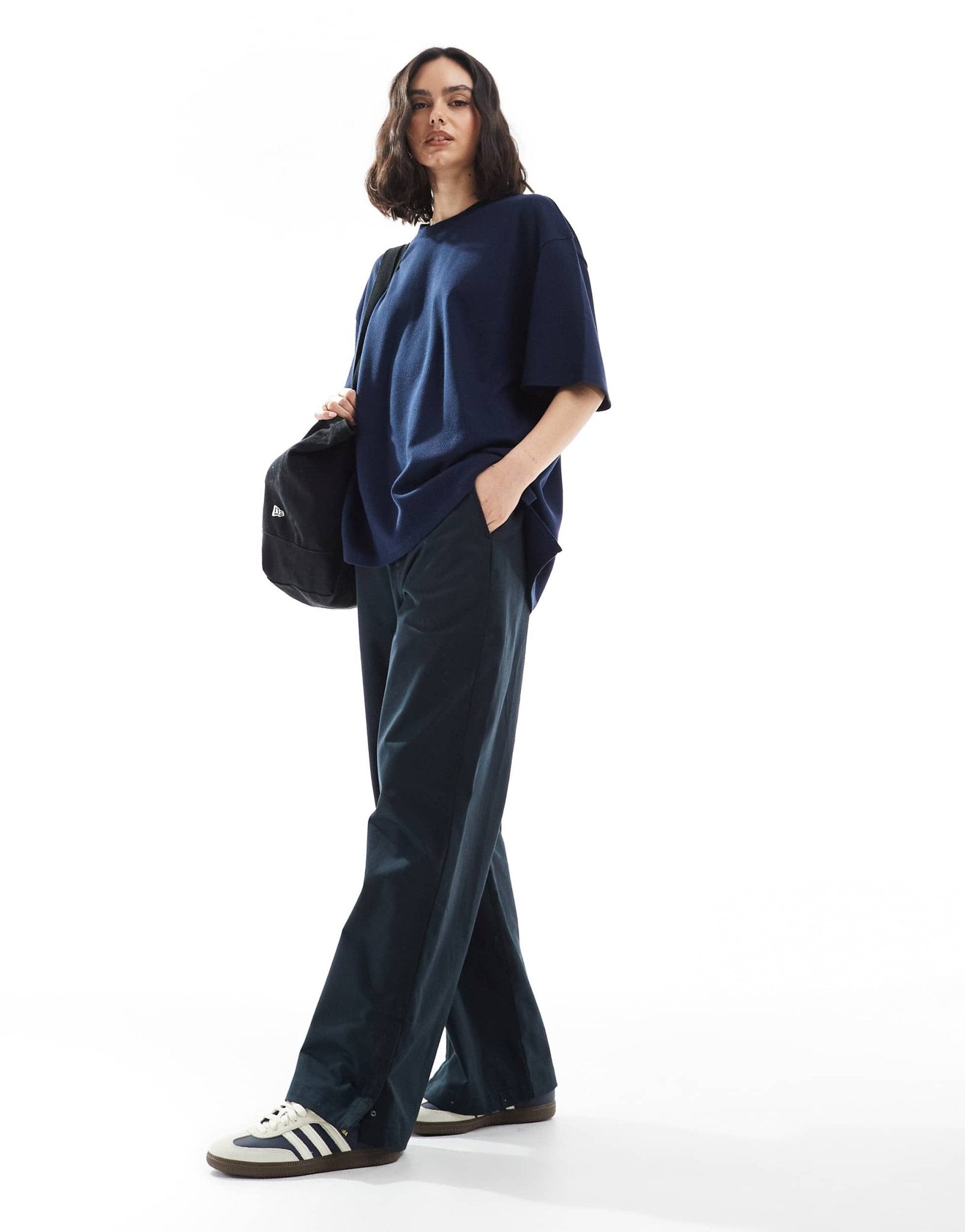 ASOS DESIGN oversized heavy weight t-shirt with side splits in waffle in navy - ASOS Sample Sale