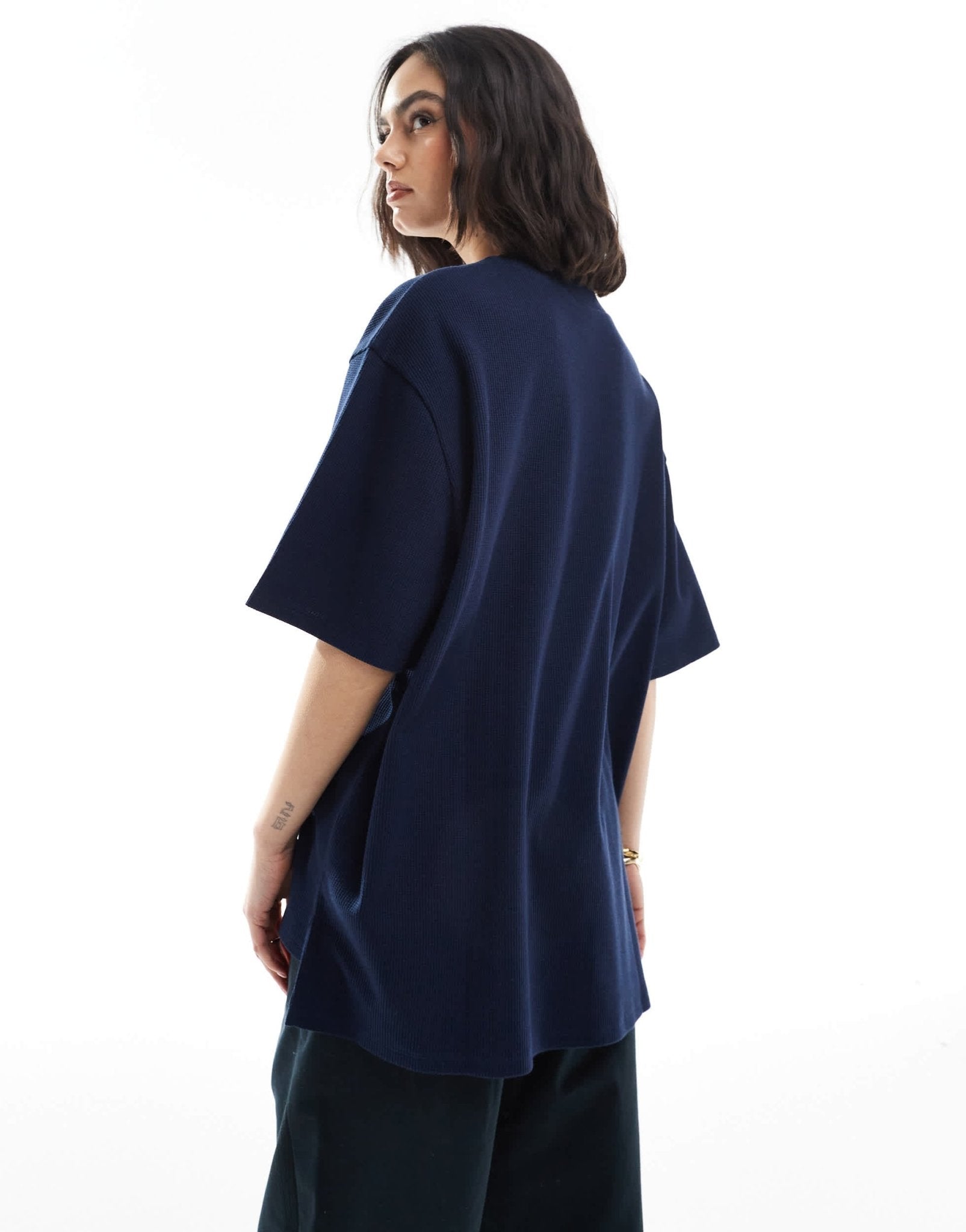 ASOS DESIGN oversized heavy weight t-shirt with side splits in waffle in navy - ASOS Sample Sale