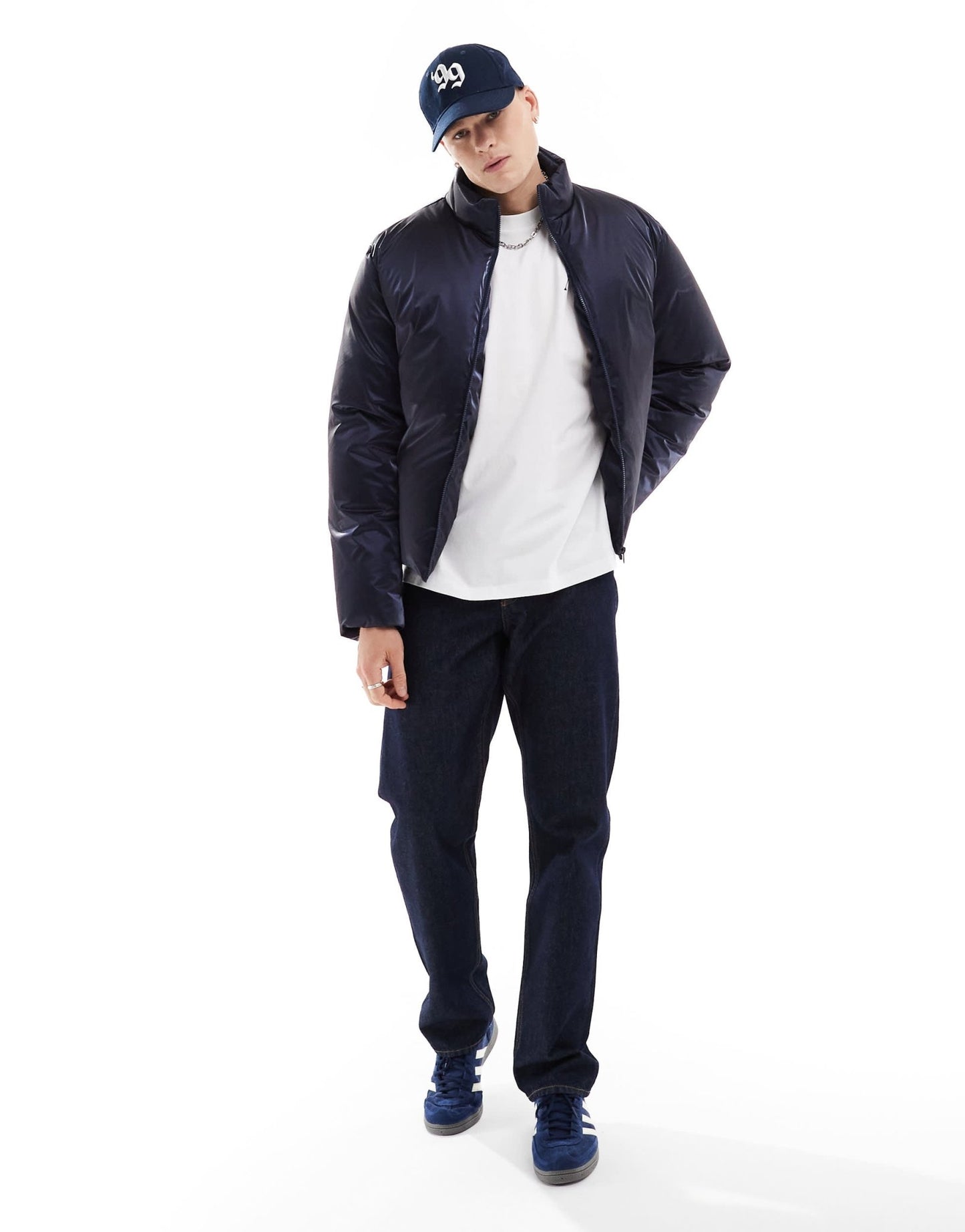 ASOS DESIGN oversized high shine puffer jacket in navy - ASOS Sample Sale