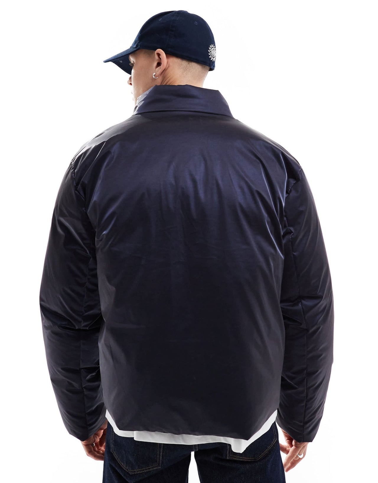 ASOS DESIGN oversized high shine puffer jacket in navy - ASOS Sample Sale