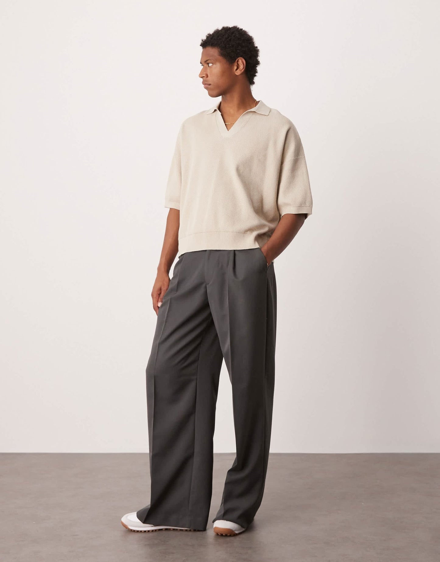 ASOS DESIGN oversized knitted notch neck polo in ecru - ASOS Sample Sale