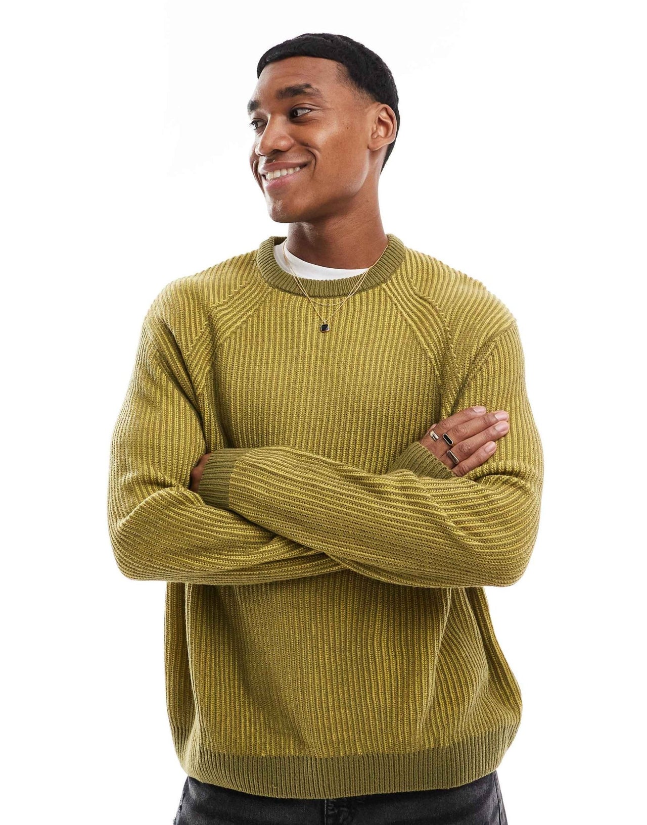 ASOS DESIGN oversized knitted plated fisherman rib jumper in khaki - ASOS Sample Sale