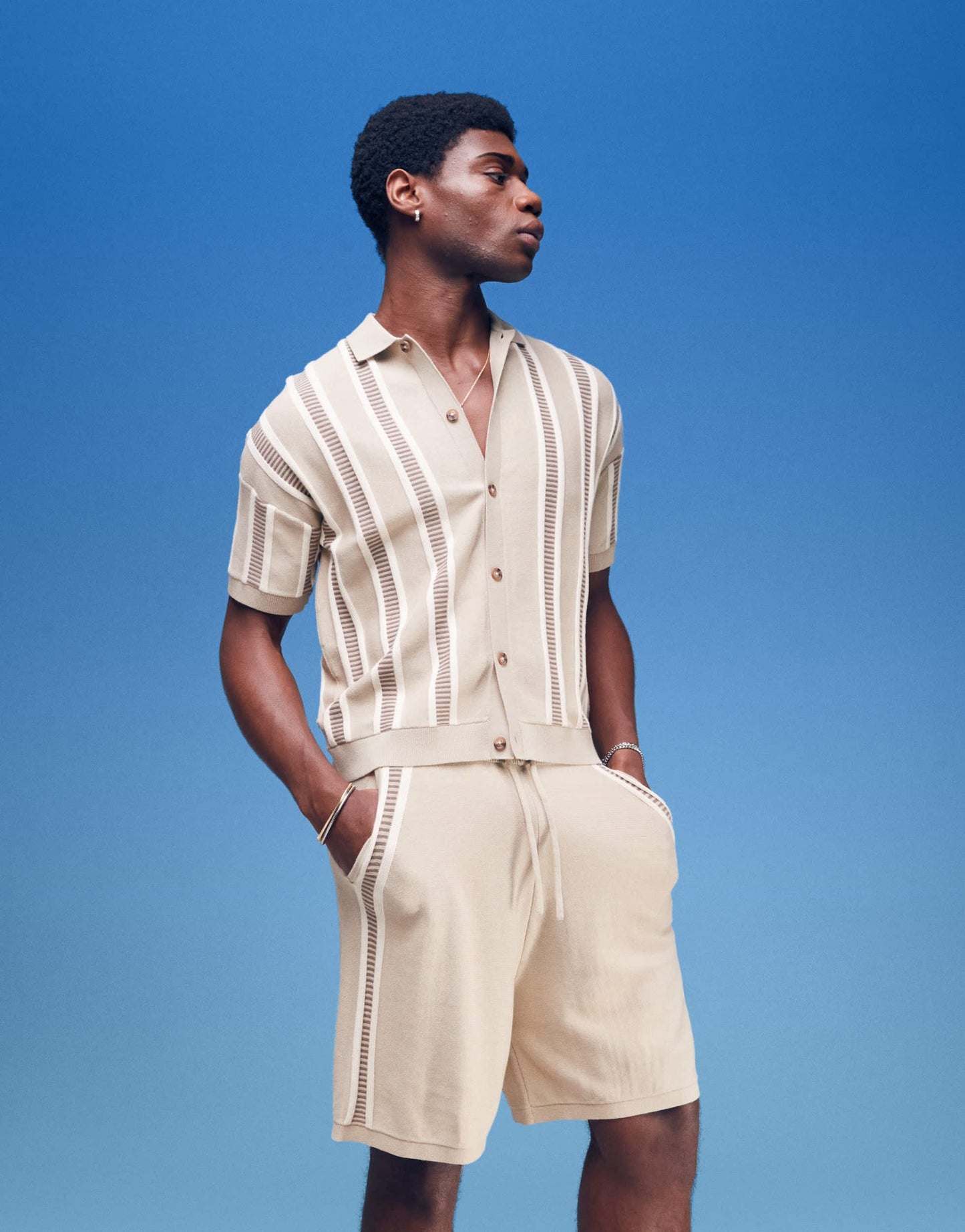ASOS DESIGN oversized knitted textured short co - ord in beige - ASOS Sample Sale