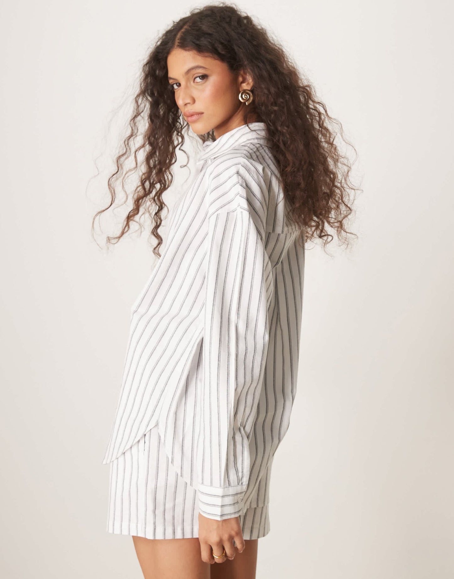 ASOS DESIGN oversized linen look shirt co-ord in black stripe - ASOS Sample Sale