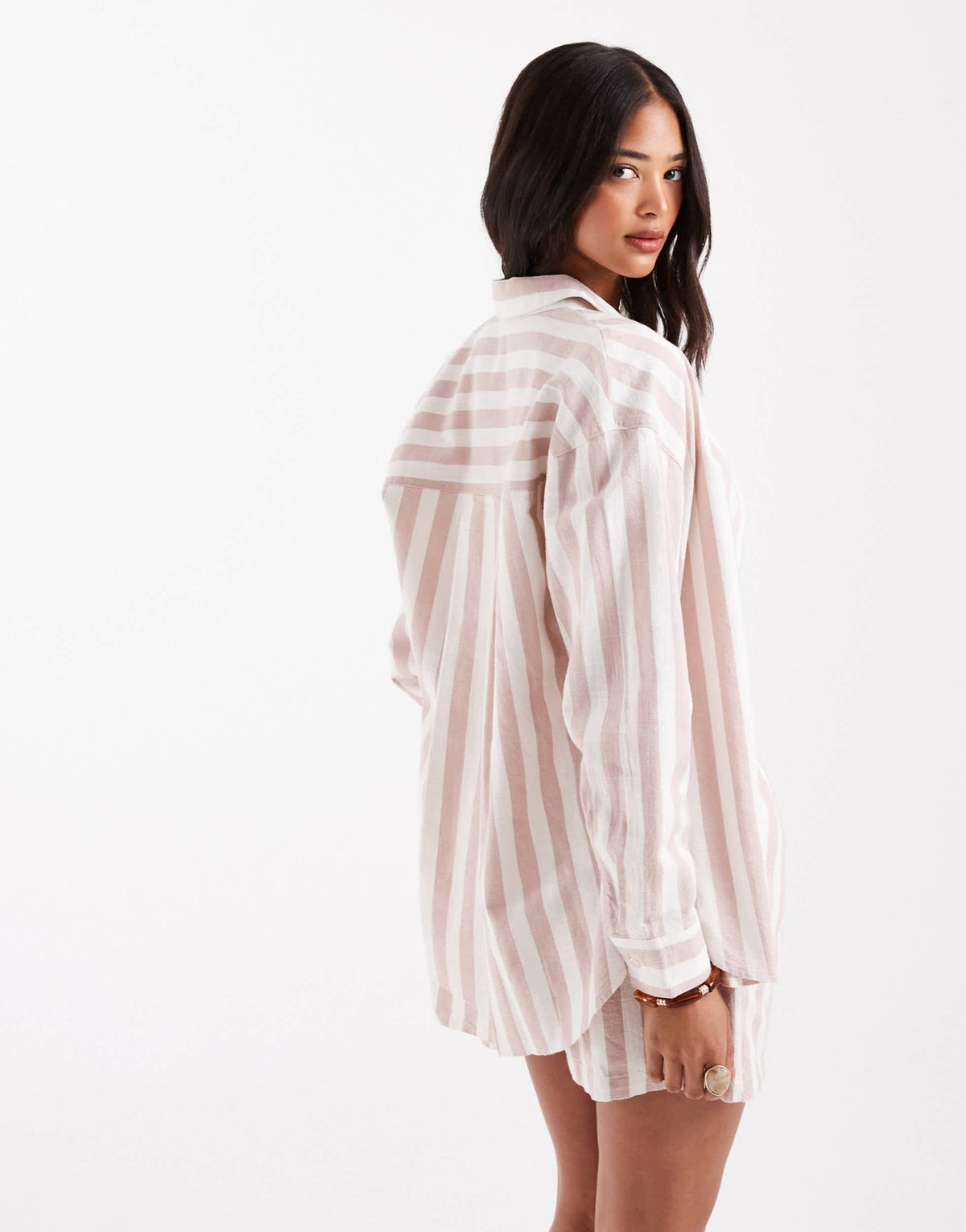 ASOS DESIGN oversized linen look shirt co-ord in mink stripe - ASOS Sample Sale