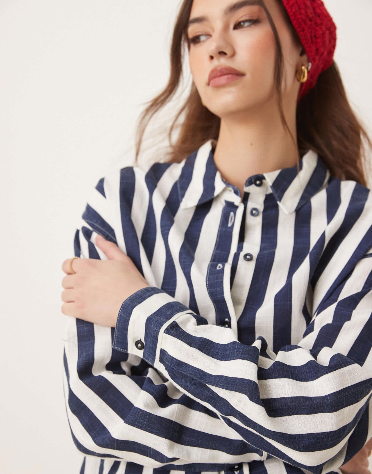 ASOS DESIGN oversized linen look shirt co - ord in navy stripe - ASOS Sample Sale
