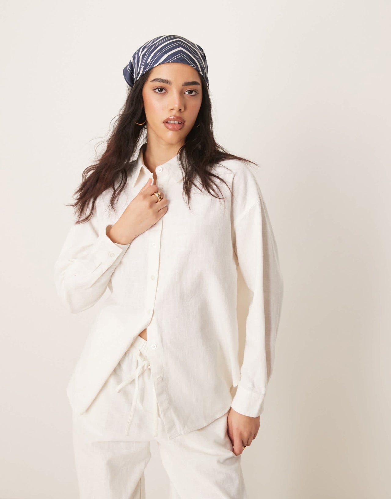 ASOS DESIGN oversized linen look shirt co-ord in off white - ASOS Sample Sale
