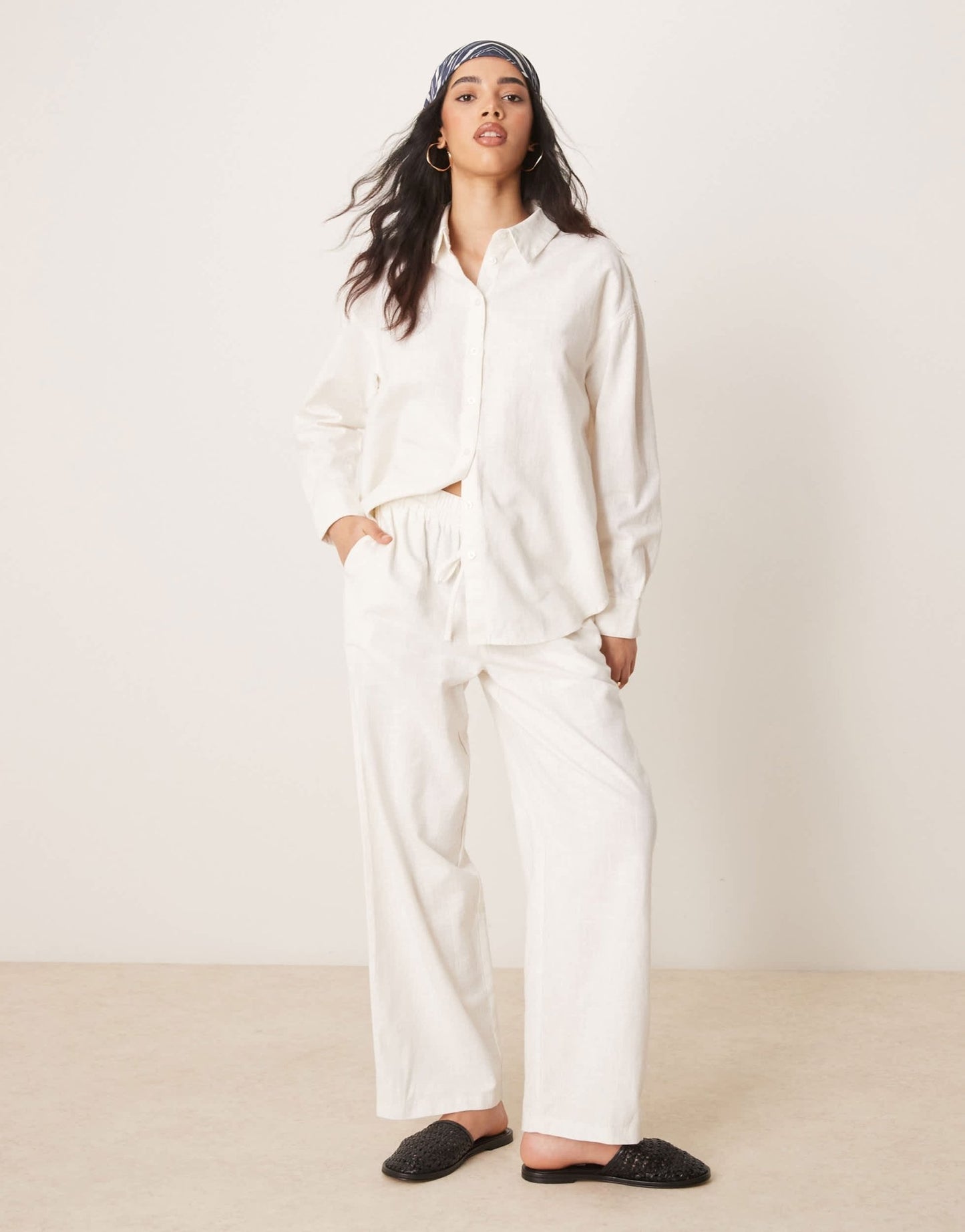 ASOS DESIGN oversized linen look shirt co-ord in off white - ASOS Sample Sale