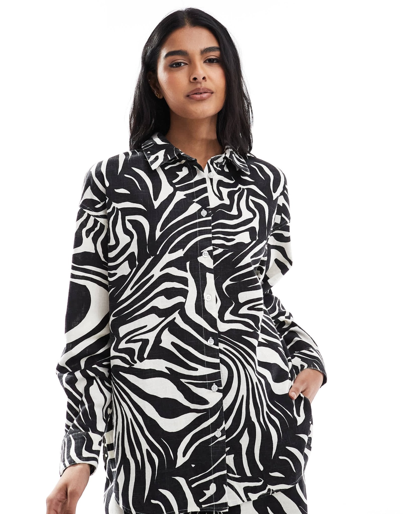 ASOS DESIGN oversized linen look shirt co - ord in spliced zebra print - ASOS Sample Sale