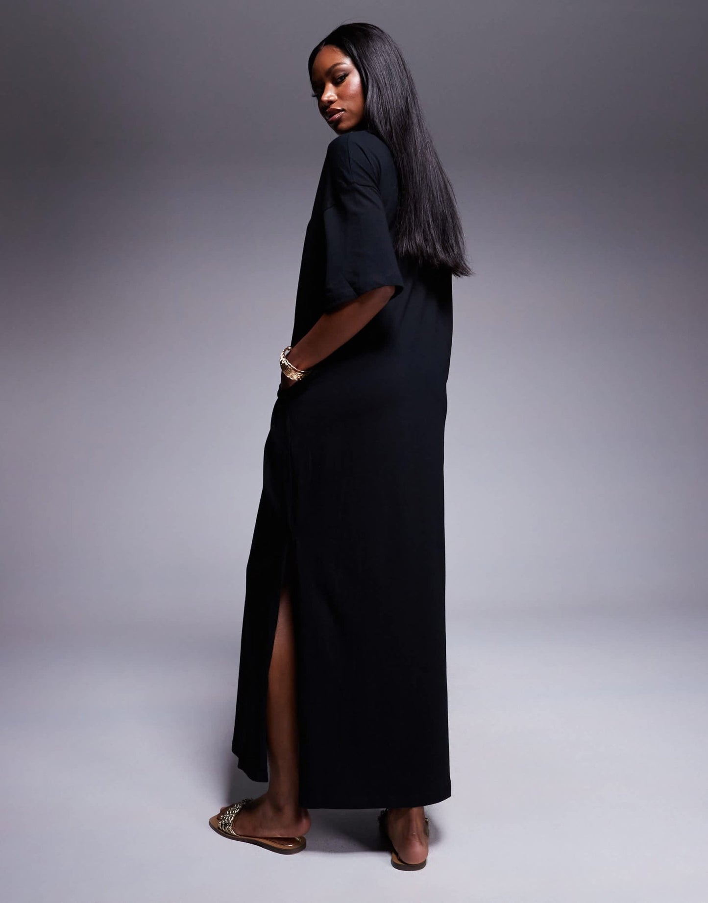 ASOS DESIGN oversized midaxi t-shirt dress in black - ASOS Sample Sale