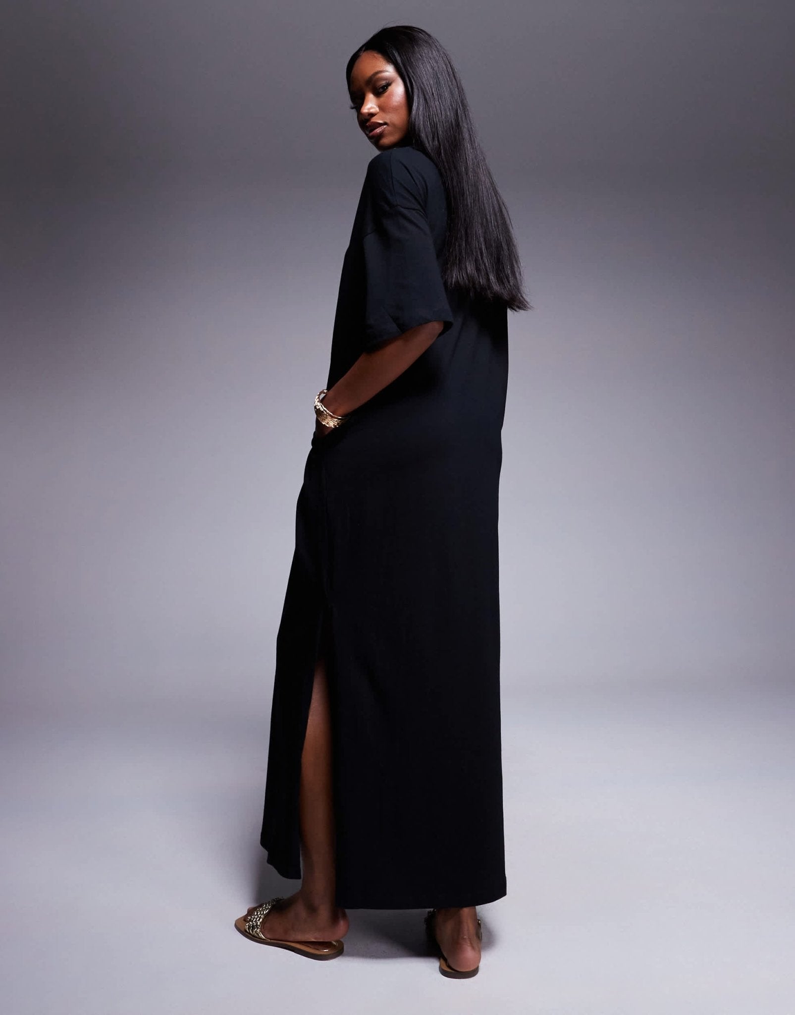 ASOS DESIGN oversized midaxi t-shirt dress in black - ASOS Sample Sale