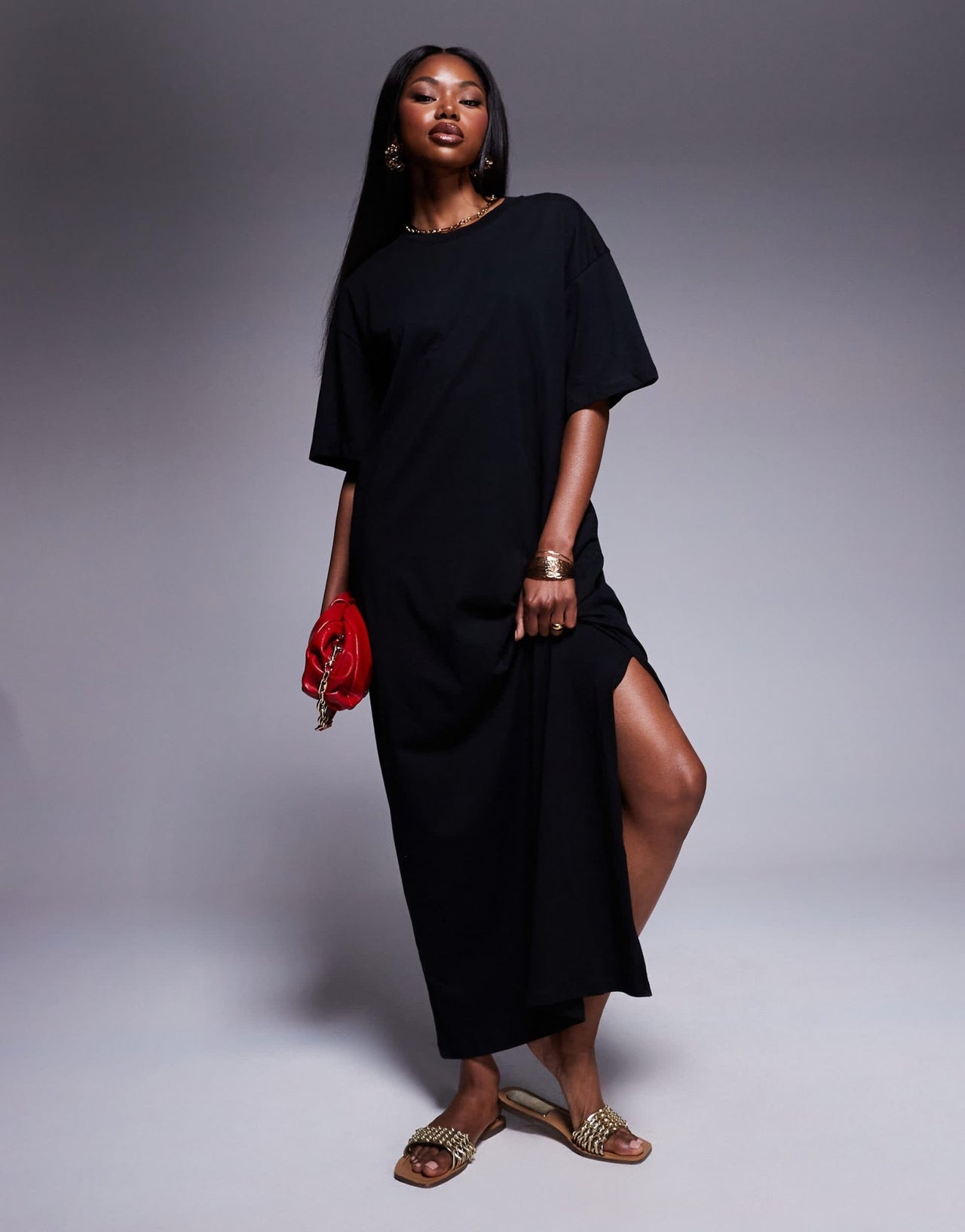 ASOS DESIGN oversized midaxi t-shirt dress in black - ASOS Sample Sale