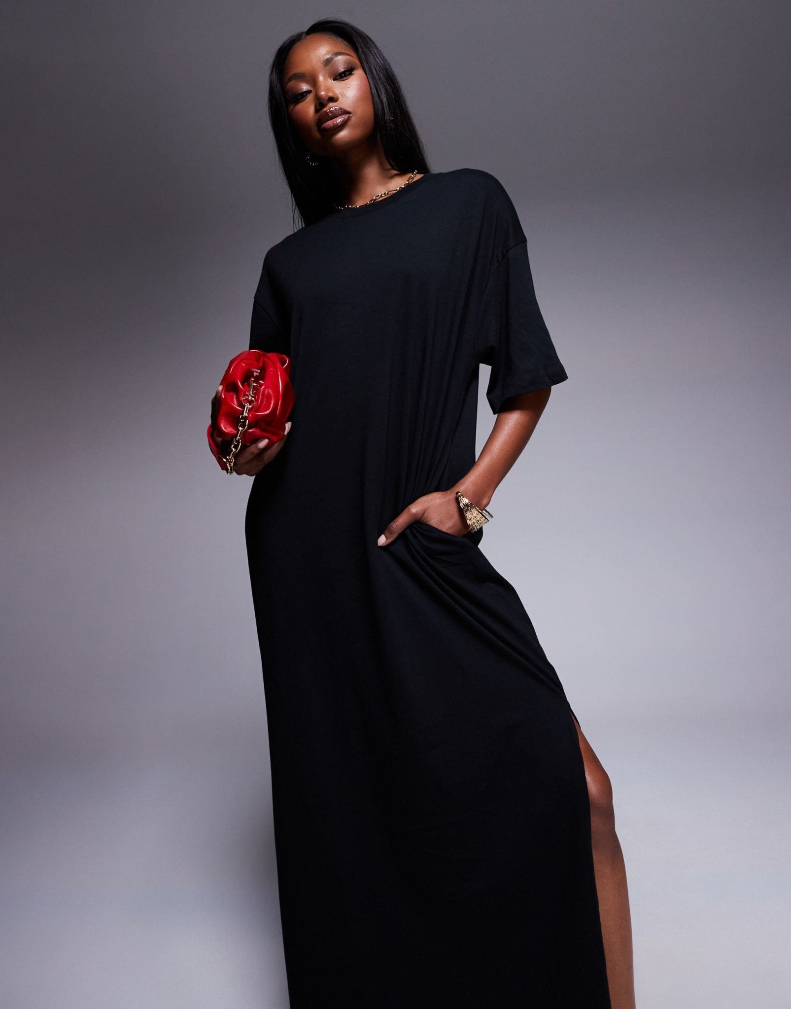 ASOS DESIGN oversized midaxi t-shirt dress in black - ASOS Sample Sale