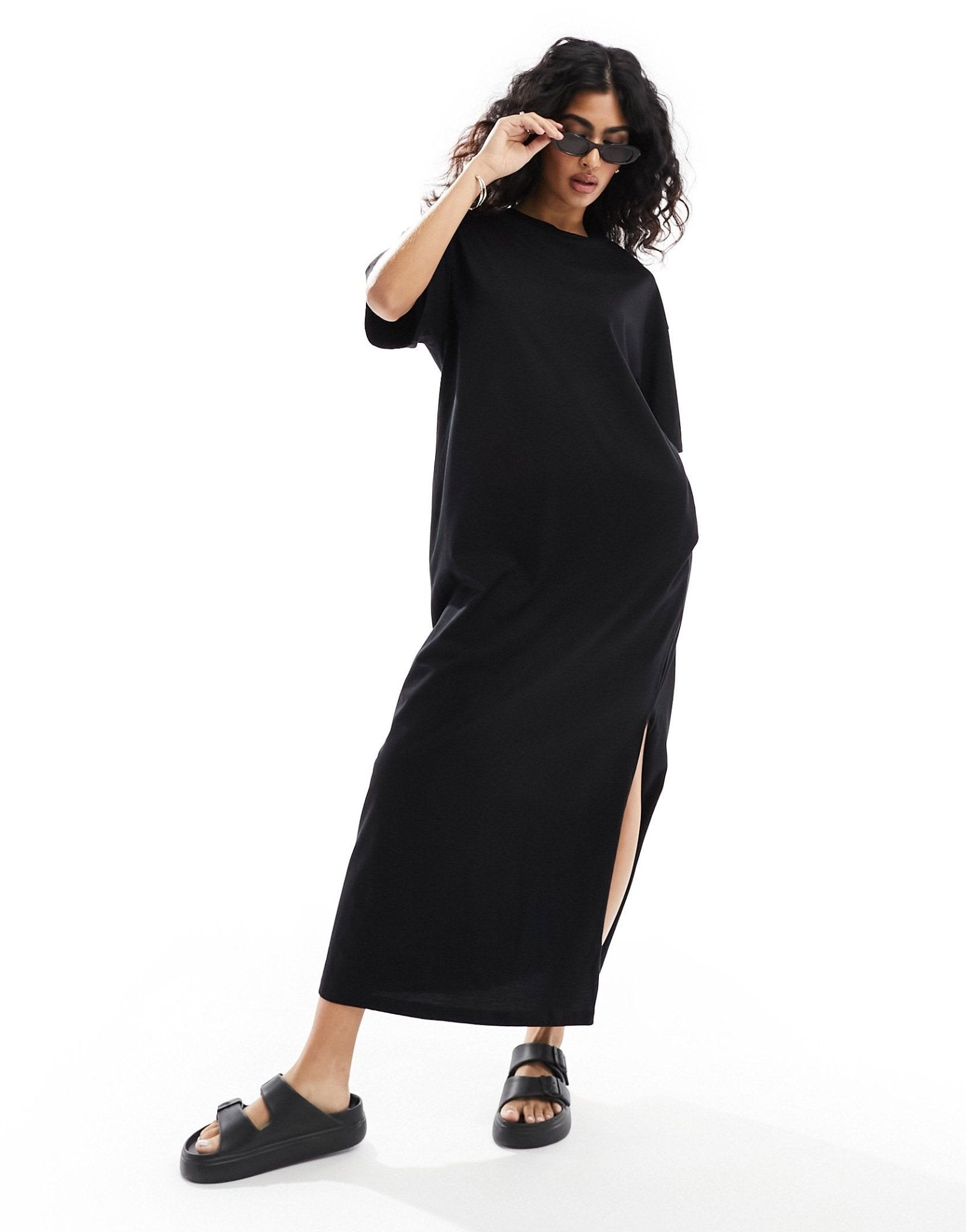 ASOS DESIGN oversized midaxi t-shirt dress in black - ASOS Sample Sale
